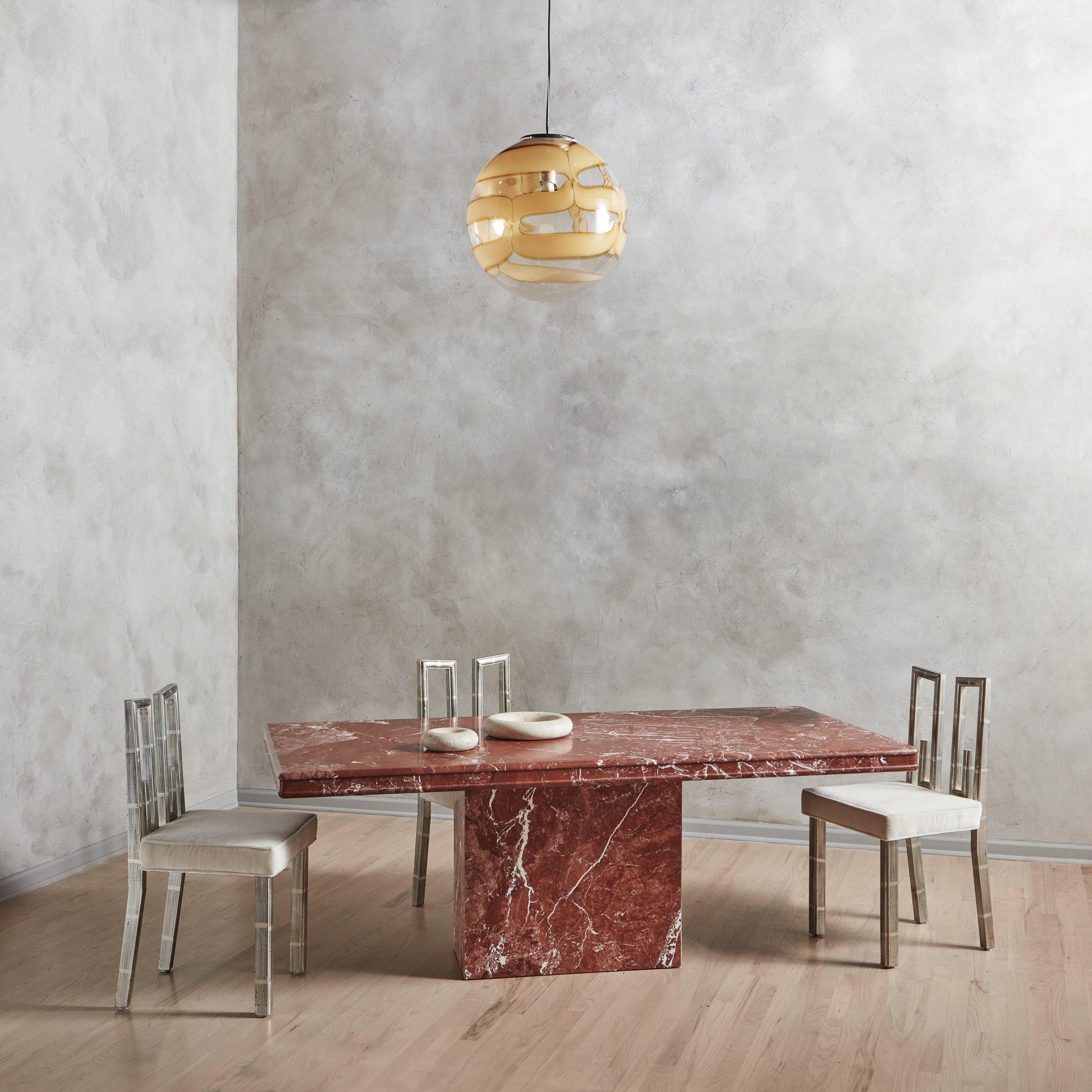 Modern Rouge Marble Dining Table with Pedestal Base, 20th Century For Sale