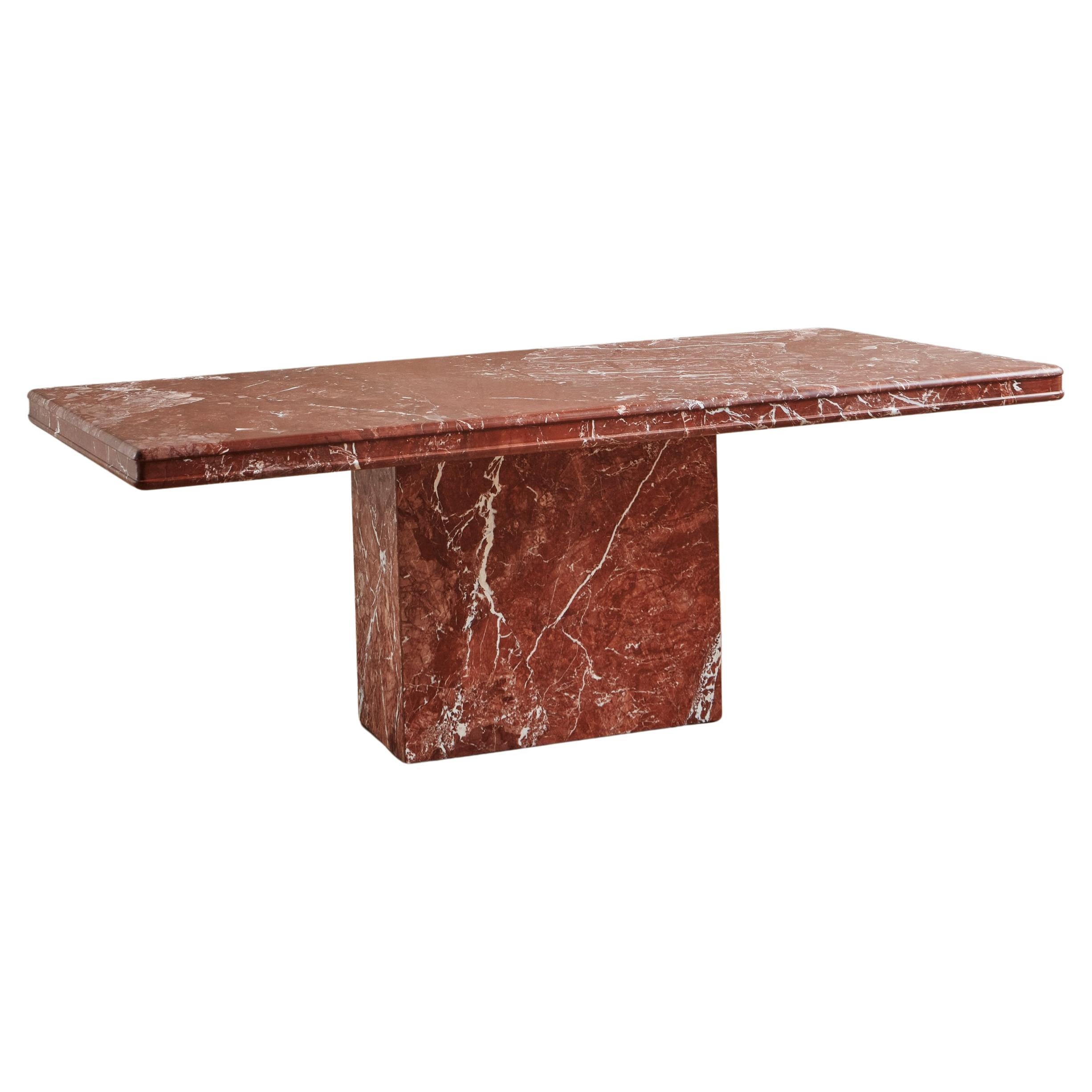 Rouge Marble Dining Table with Pedestal Base, 20th Century For Sale