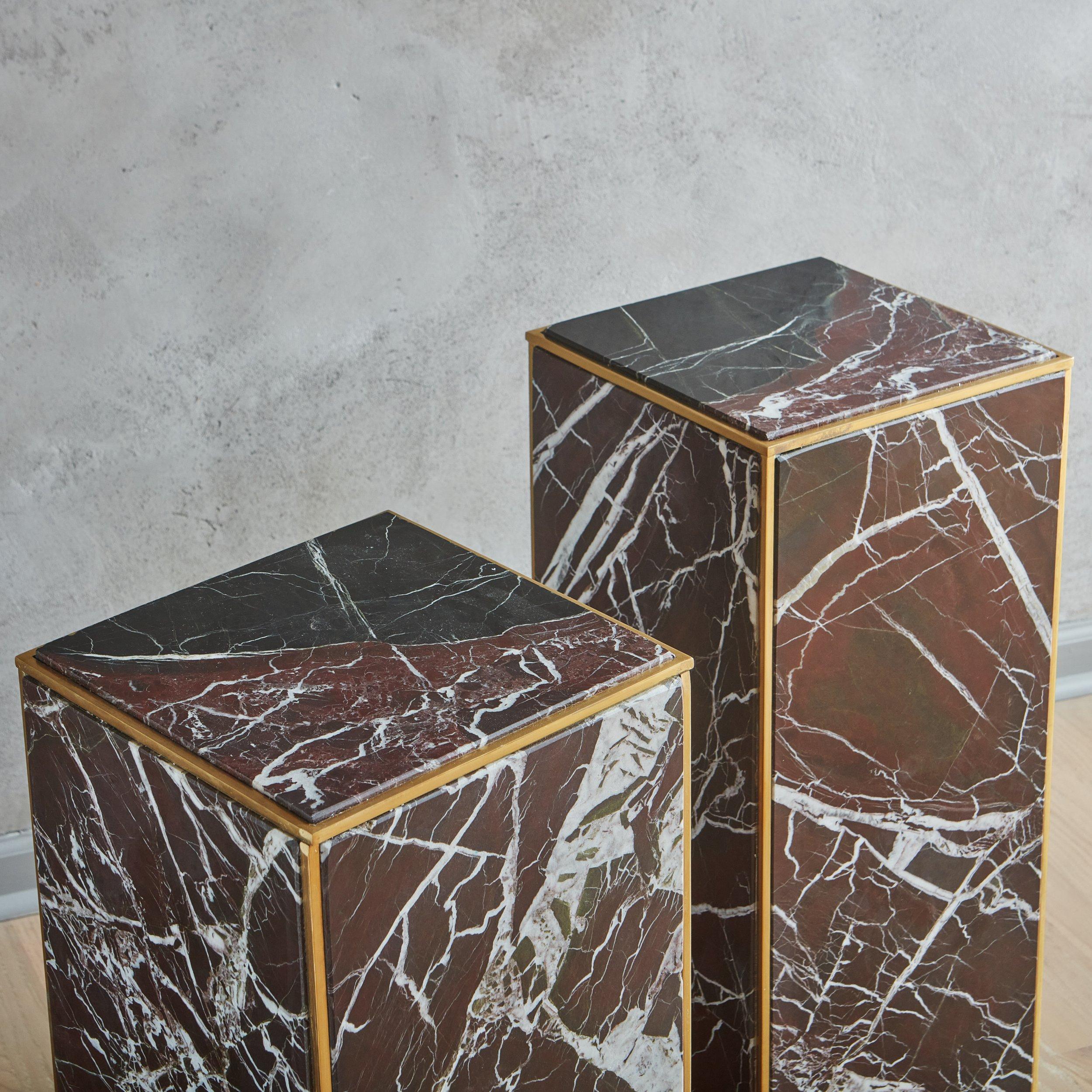 Modern Rouge Marble Pedestal Stand with Brass Trim, 20th Century - 2 Available For Sale