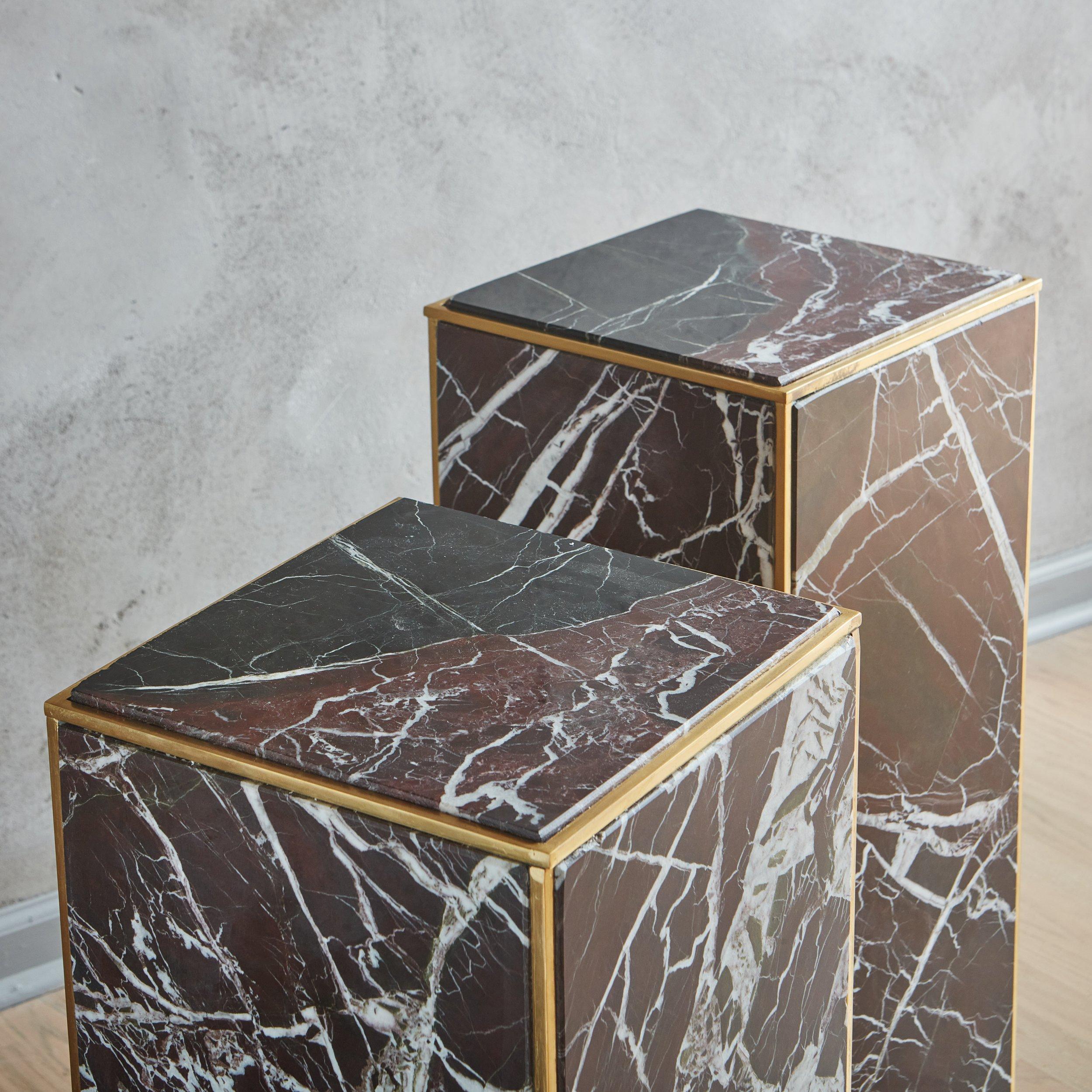 Italian Rouge Marble Pedestal Stand with Brass Trim, 20th Century - 2 Available For Sale