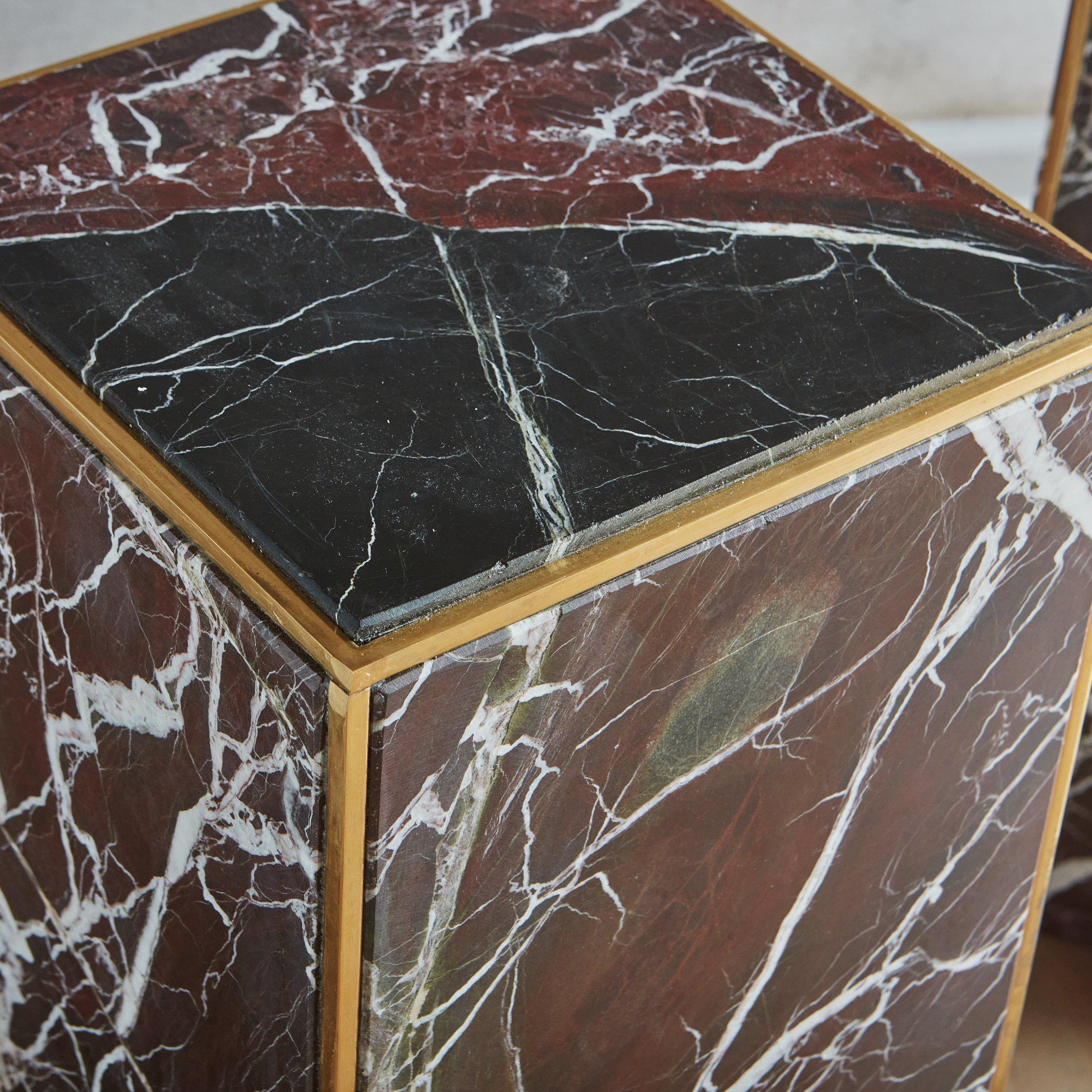 Rouge Marble Pedestal Stand with Brass Trim, 20th Century - 2 Available In Good Condition For Sale In Chicago, IL