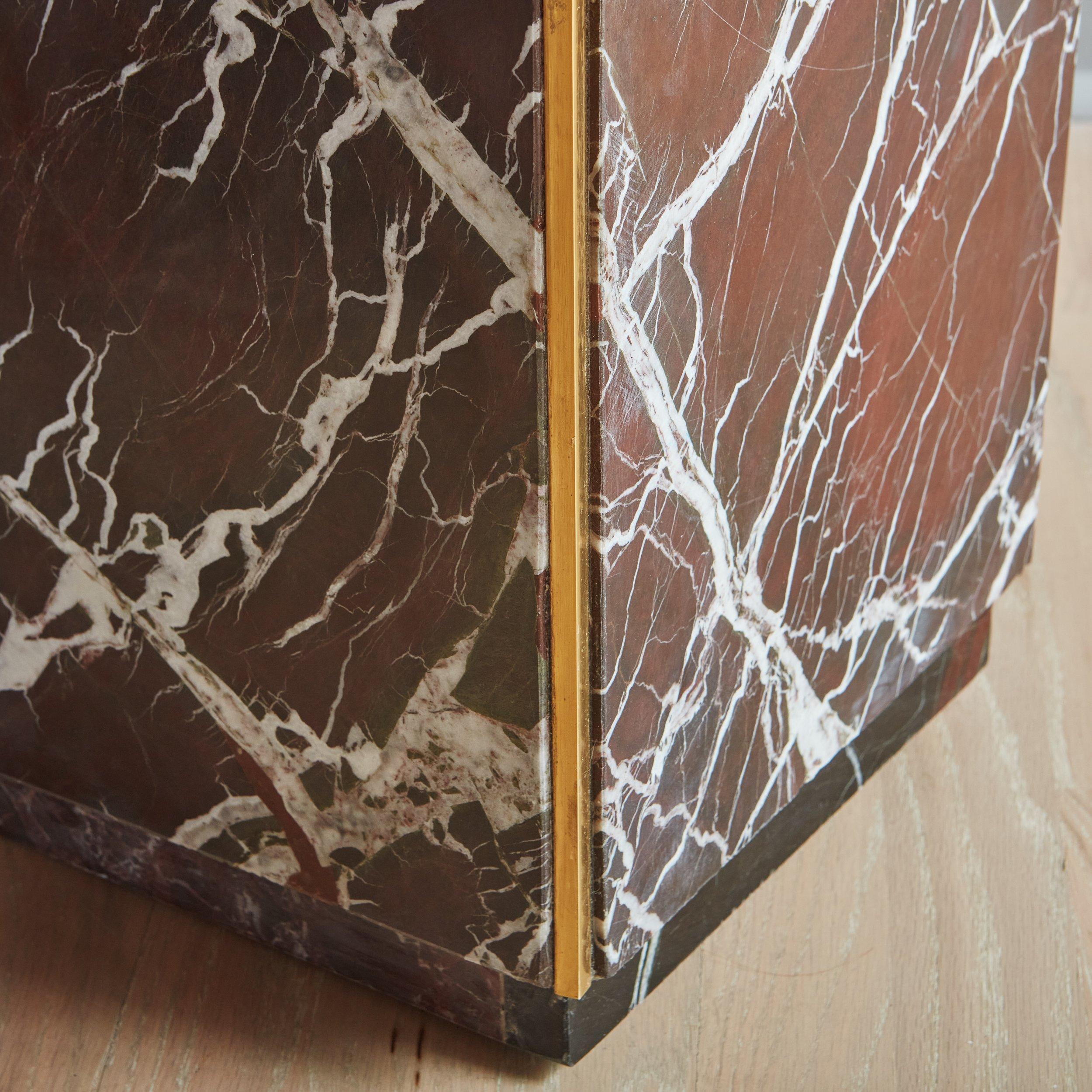 Rouge Marble Pedestal Stand with Brass Trim, 20th Century - 2 Available For Sale 2
