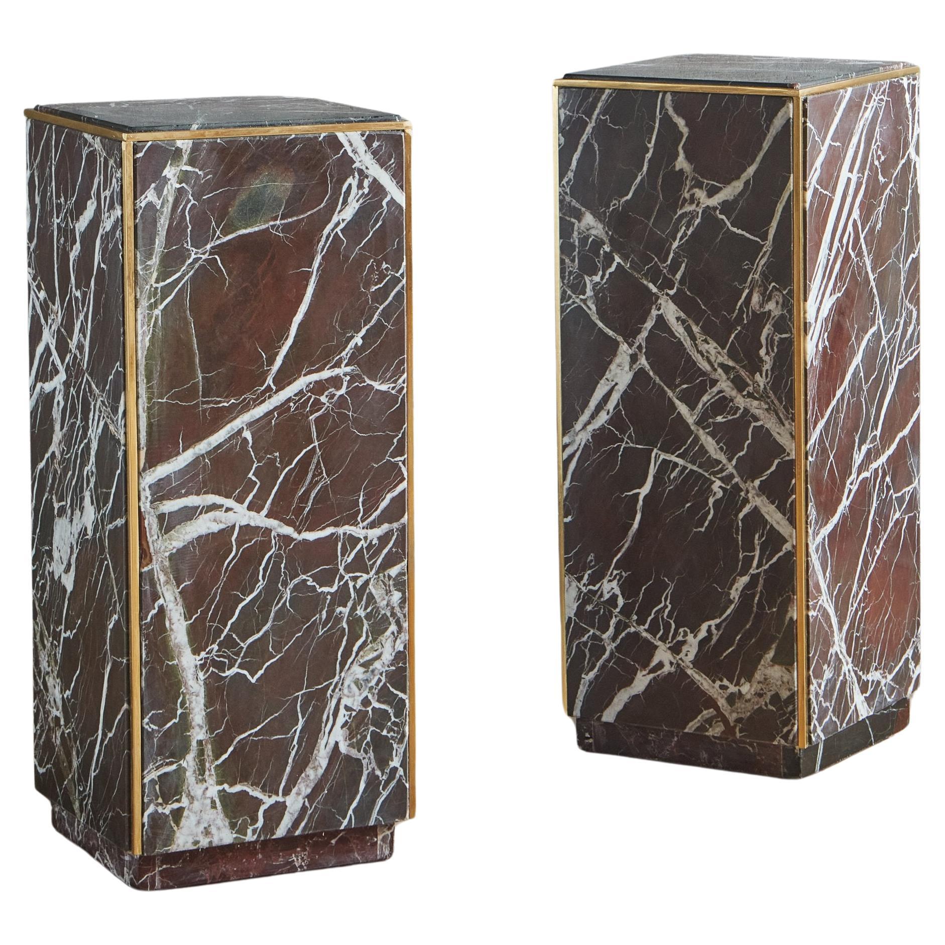 Rouge Marble Pedestal Stand with Brass Trim, 20th Century - 2 Available For Sale