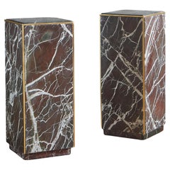 Rouge Marble Pedestal Stand with Brass Trim, 20th Century - 2 Available