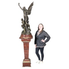 Rouge Marble Pedestal with Bronze E. Piccault Statue