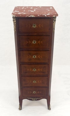 Rouge Marble Top 6 Drawers w/ Dovetails French Louis XV Lingerie Chest Dresser