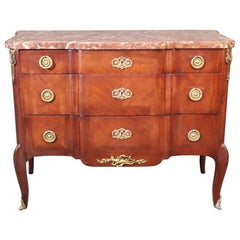 Rouge Marble Top Rosewood French Louis XV Bronze Mounted Commode, circa 1920
