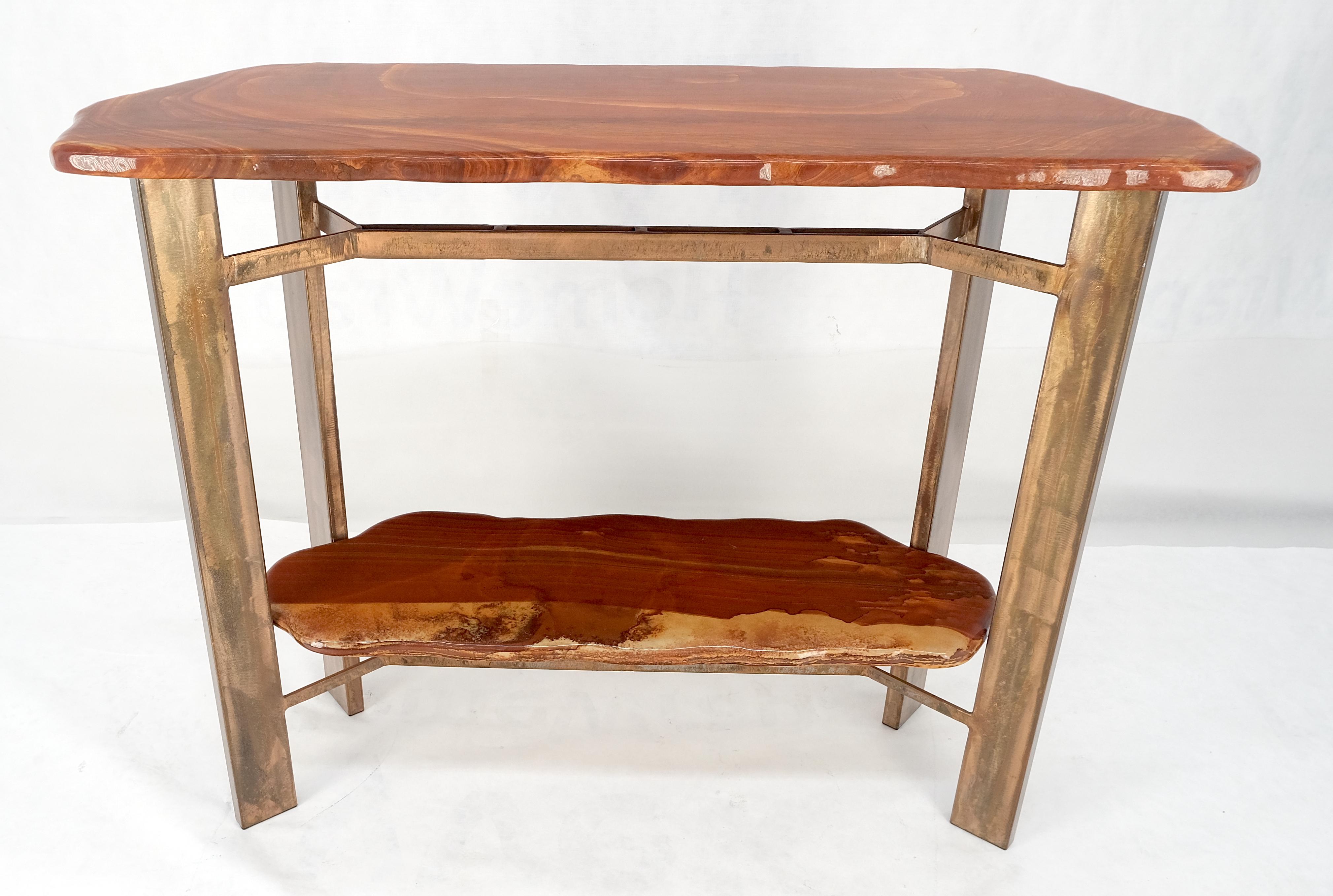 Rouge Organic Shape Marble Top Two Tier Metal Base Console Table Studio Made In Excellent Condition For Sale In Rockaway, NJ