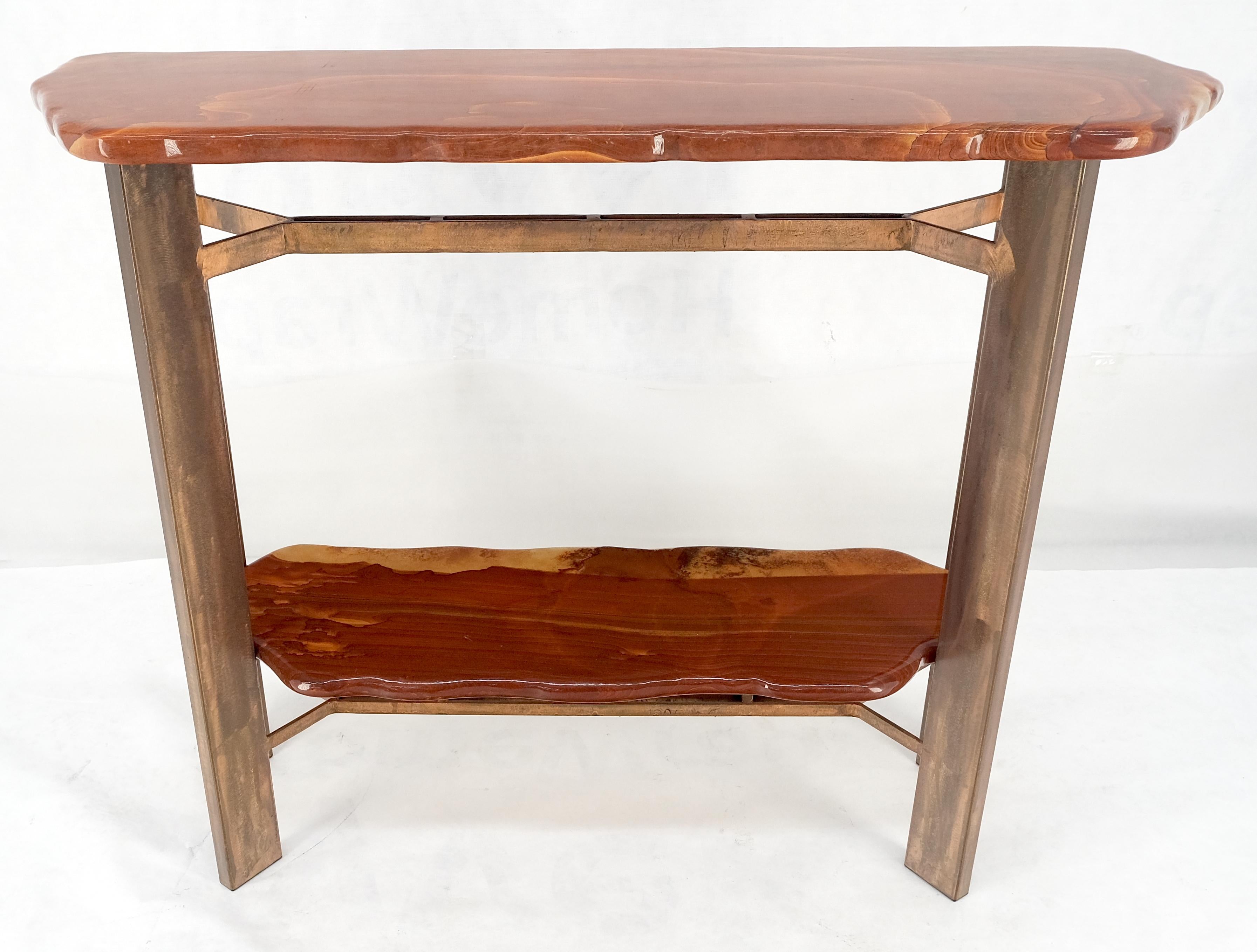 20th Century Rouge Organic Shape Marble Top Two Tier Metal Base Console Table Studio Made For Sale