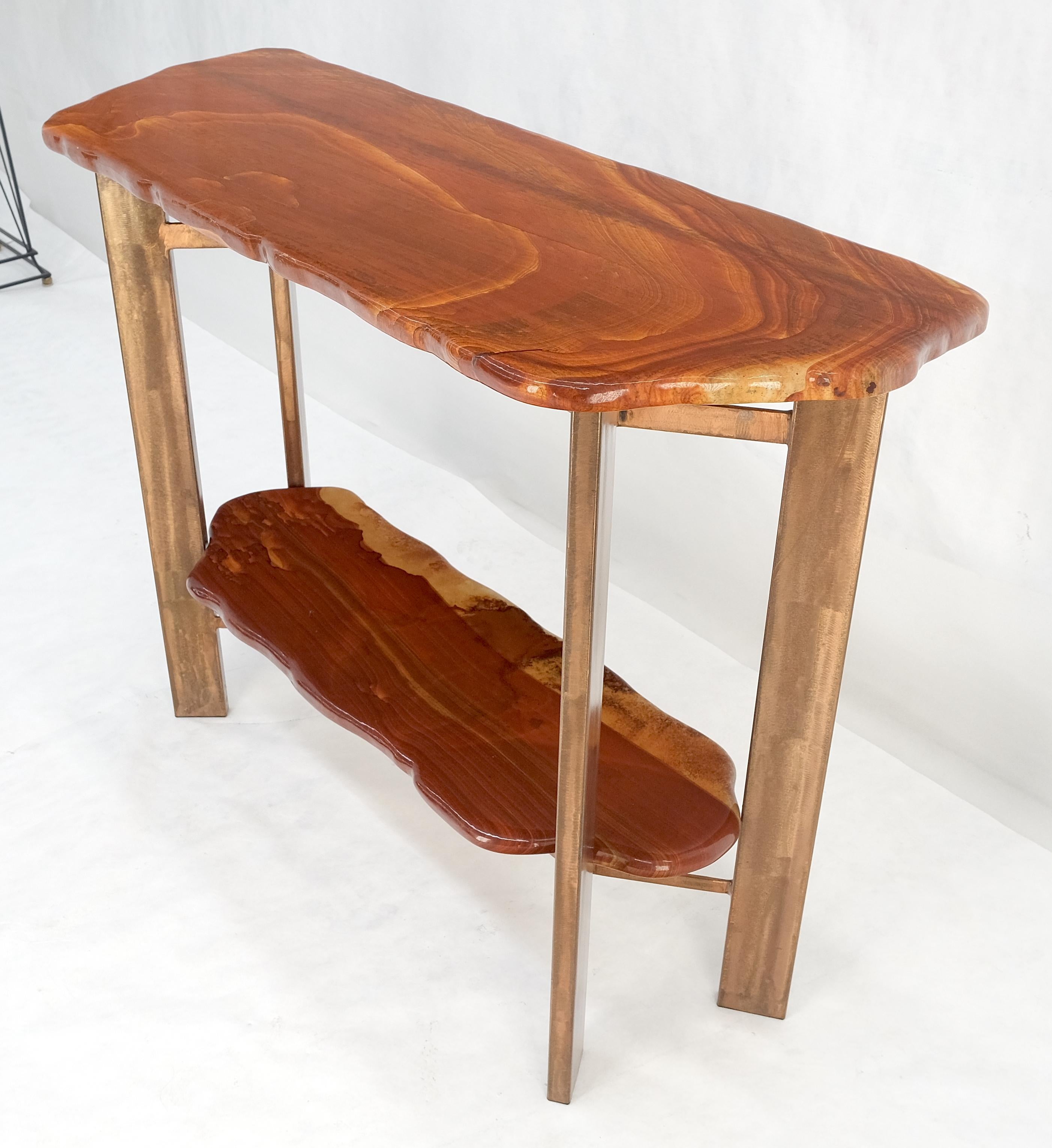 Steel Rouge Organic Shape Marble Top Two Tier Metal Base Console Table Studio Made For Sale