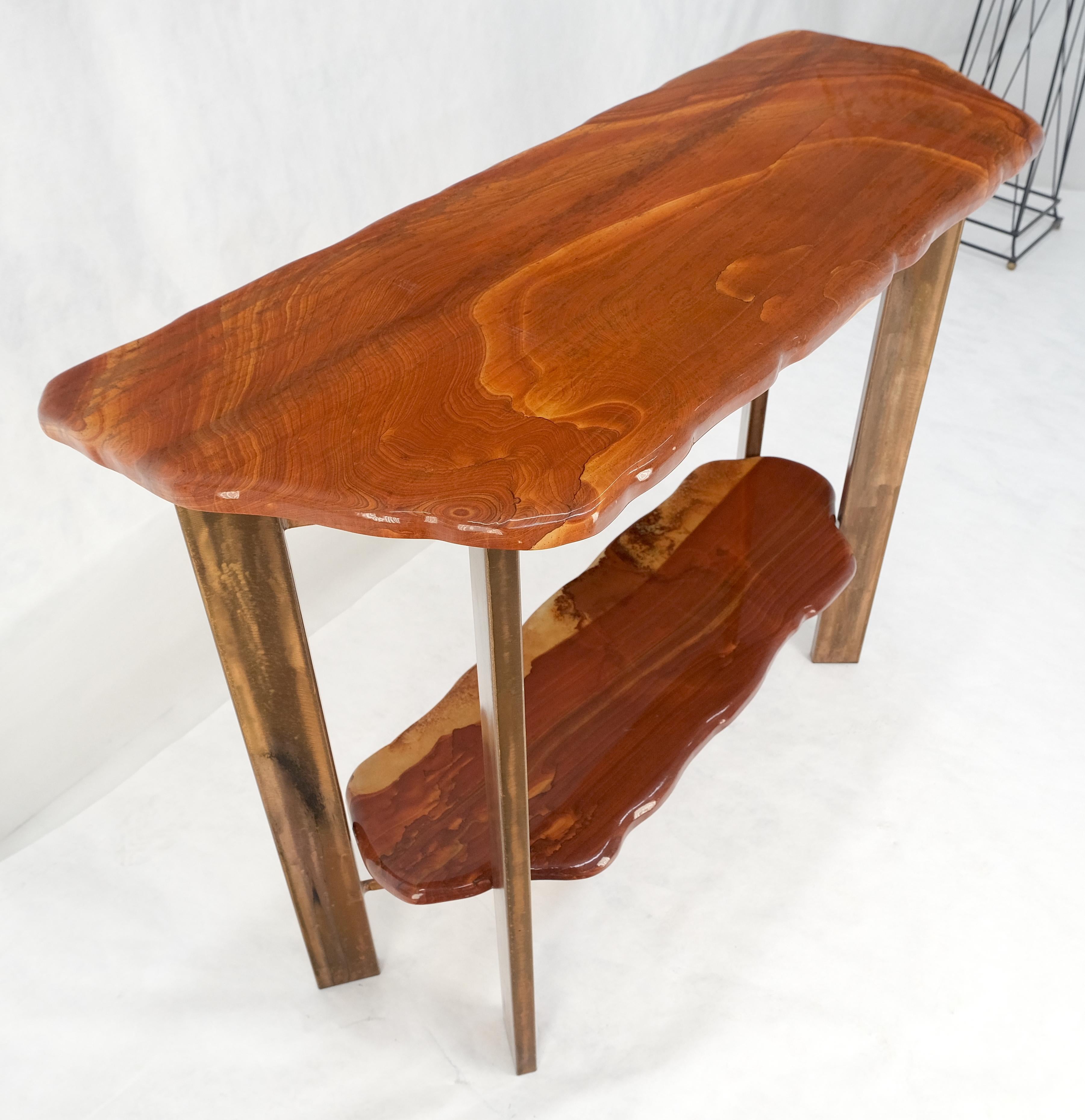 Rouge Organic Shape Marble Top Two Tier Metal Base Console Table Studio Made For Sale 1
