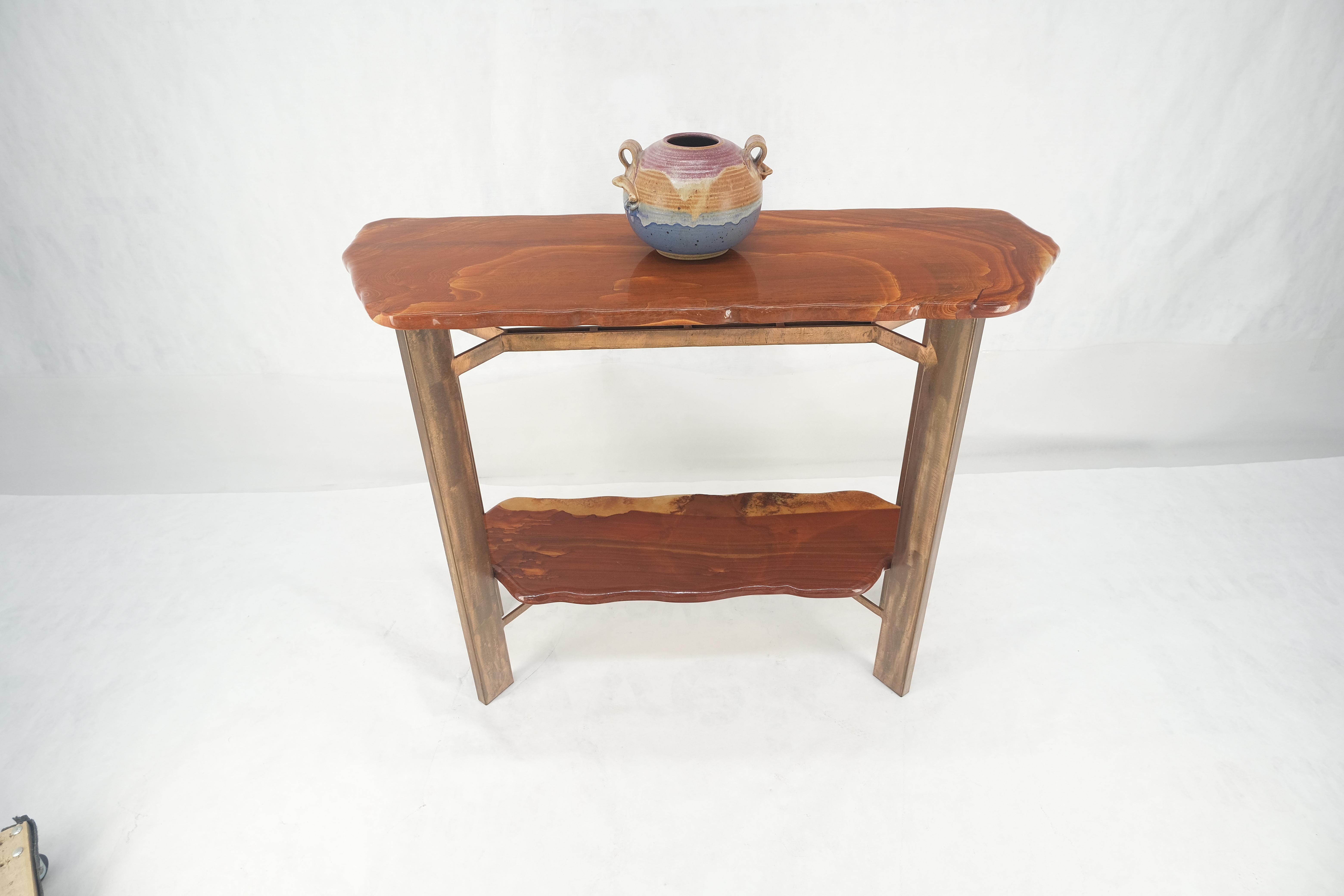 Rouge Organic Shape Marble Top Two Tier Metal Base Console Table Studio Made For Sale 2