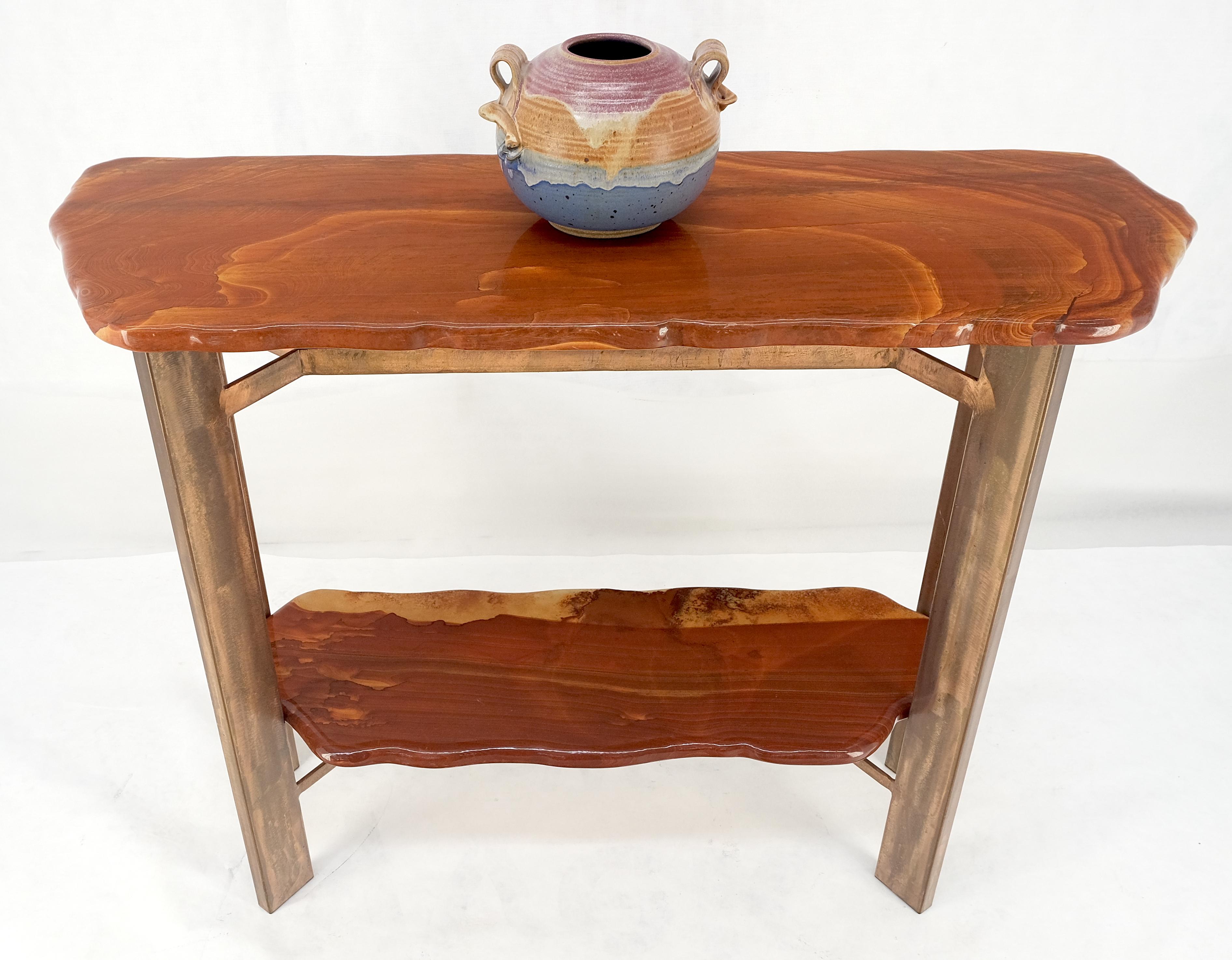Rouge Organic Shape Marble Top Two Tier Metal Base Console Table Studio Made For Sale 3