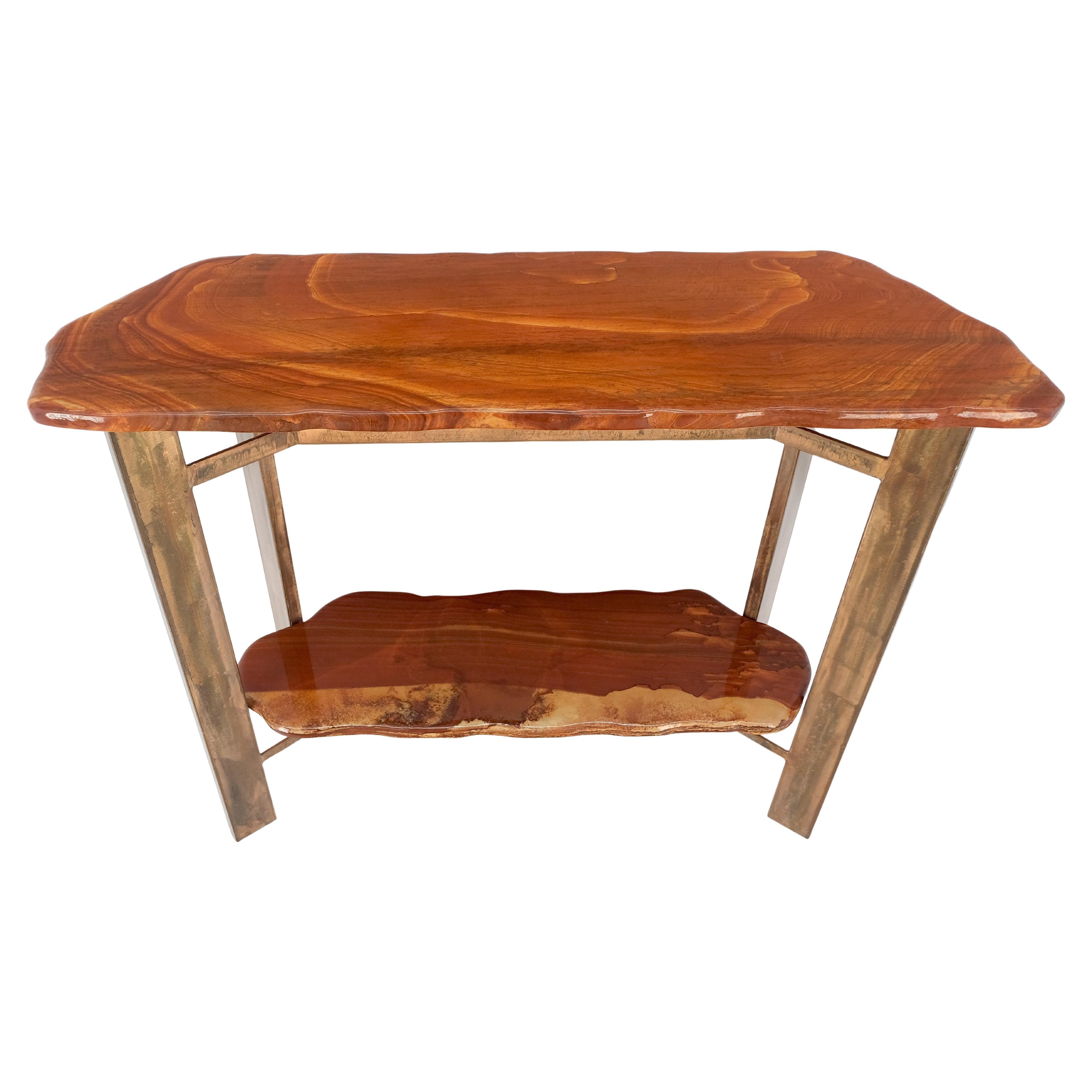 Mid-Century Modern Rouge Organic Shape Marble Top Two Tier Metal Base Console Table Studio Made For Sale