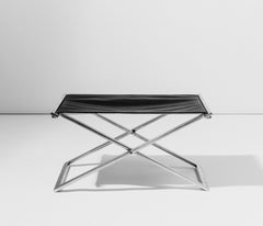 Sgabello "Rough #1" Attribuito a Michael Christensen, acciaio e pelle, Danimarca