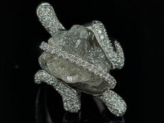 Rough 14 Carat Center and Brilliant Cut Diamond Unique Handmade White Gold Ring
