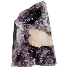 Antique Rough Amethyst Calcite Formation Surrounded by Green Celadonite and White Quartz