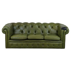 Rough and sturdy green 2.5 seater English cow leather Chesterfield sofa