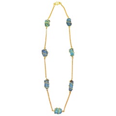 Rough Aquamarine 22 Karat Gold Chain Necklace