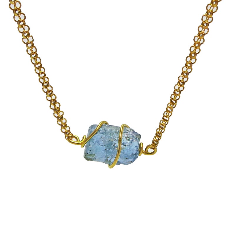 Rough Aquamarine 22 Karat Gold Chain Necklace For Sale at ...
