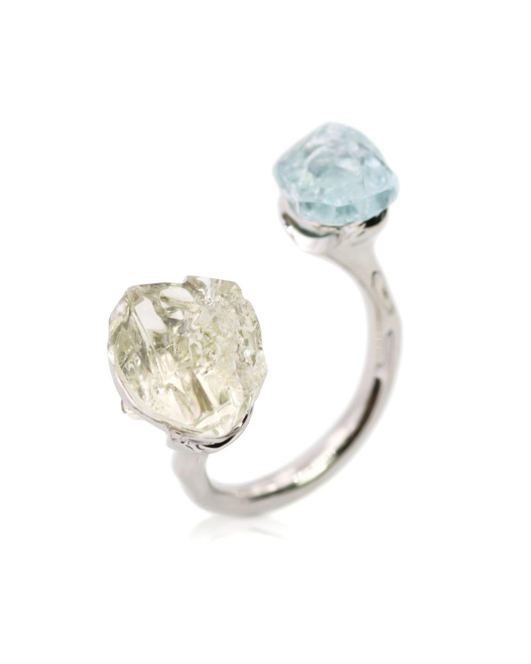 Rough Beryls Platinum Ring For Sale 4