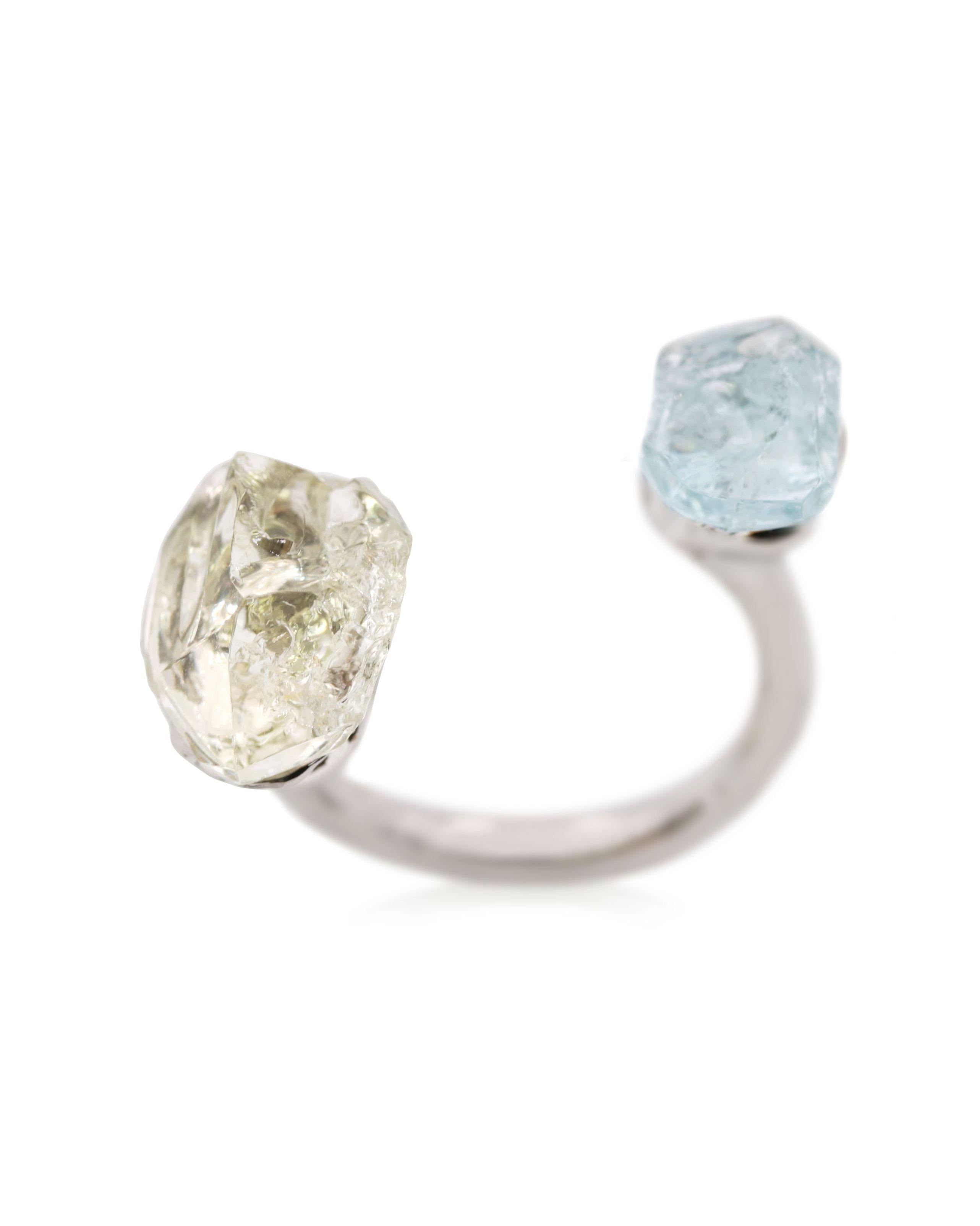 Rough Beryls Platinum Ring For Sale 5