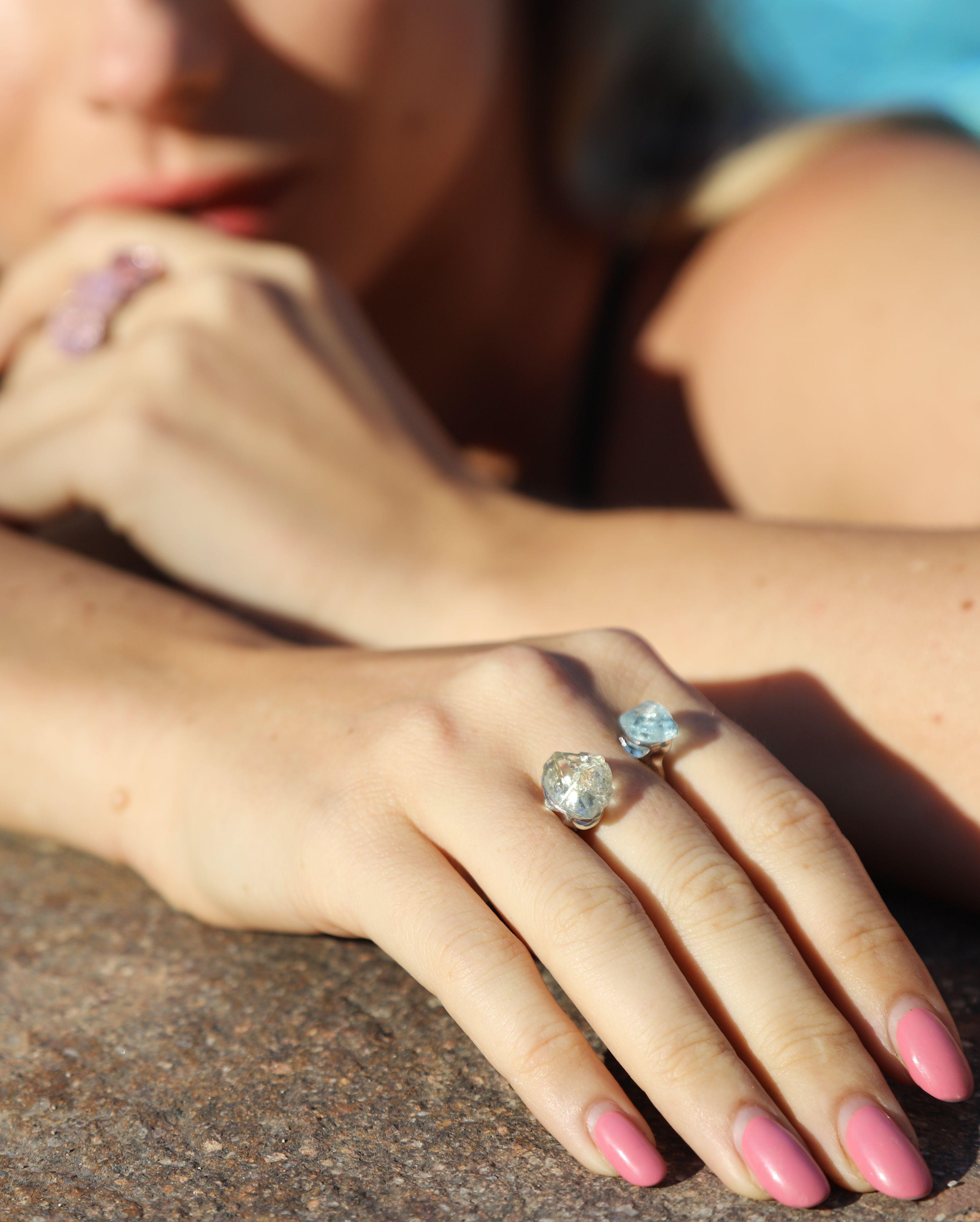 Rough Beryls Platinum Ring For Sale 9