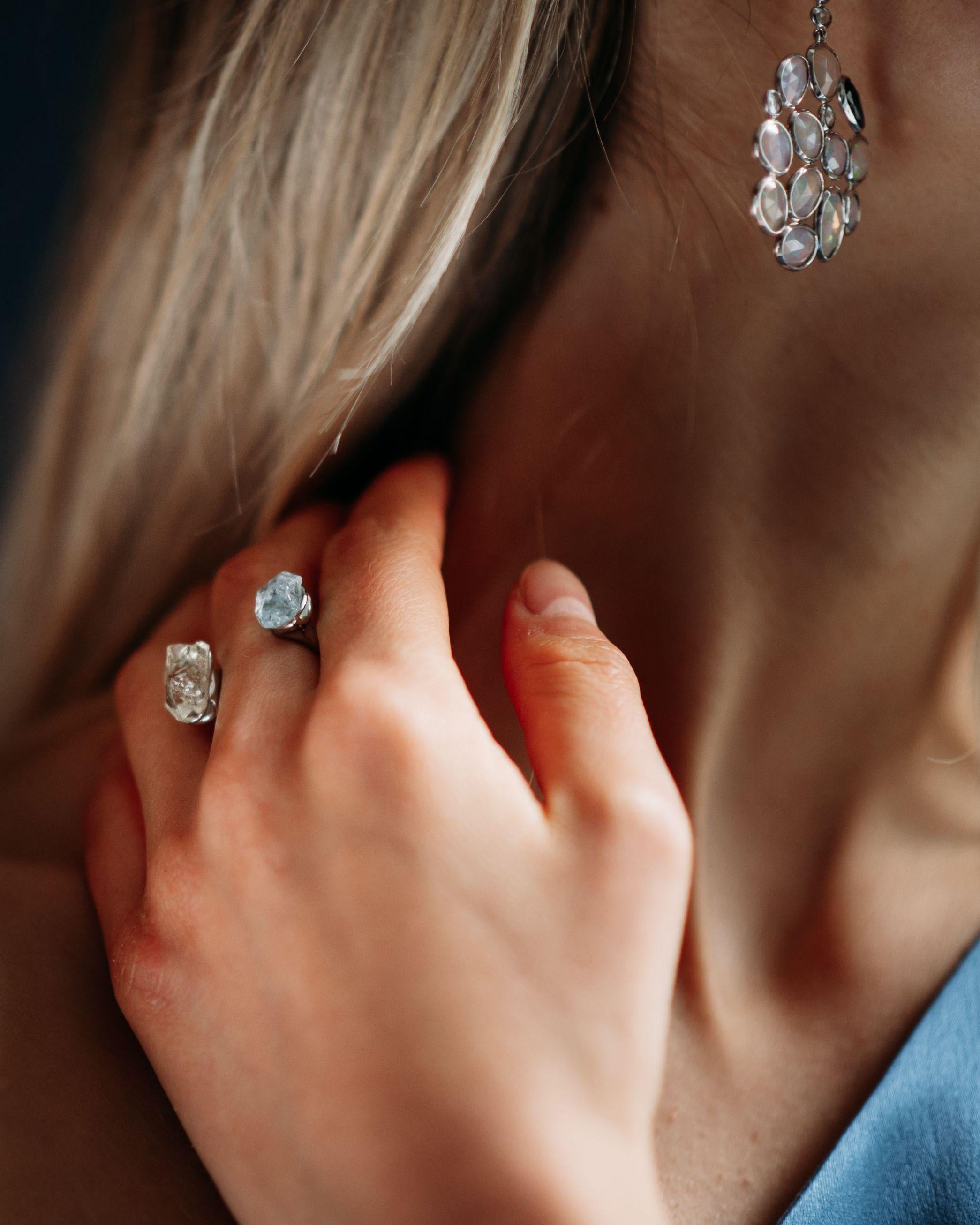 Contemporary Rough Beryls Platinum Ring For Sale