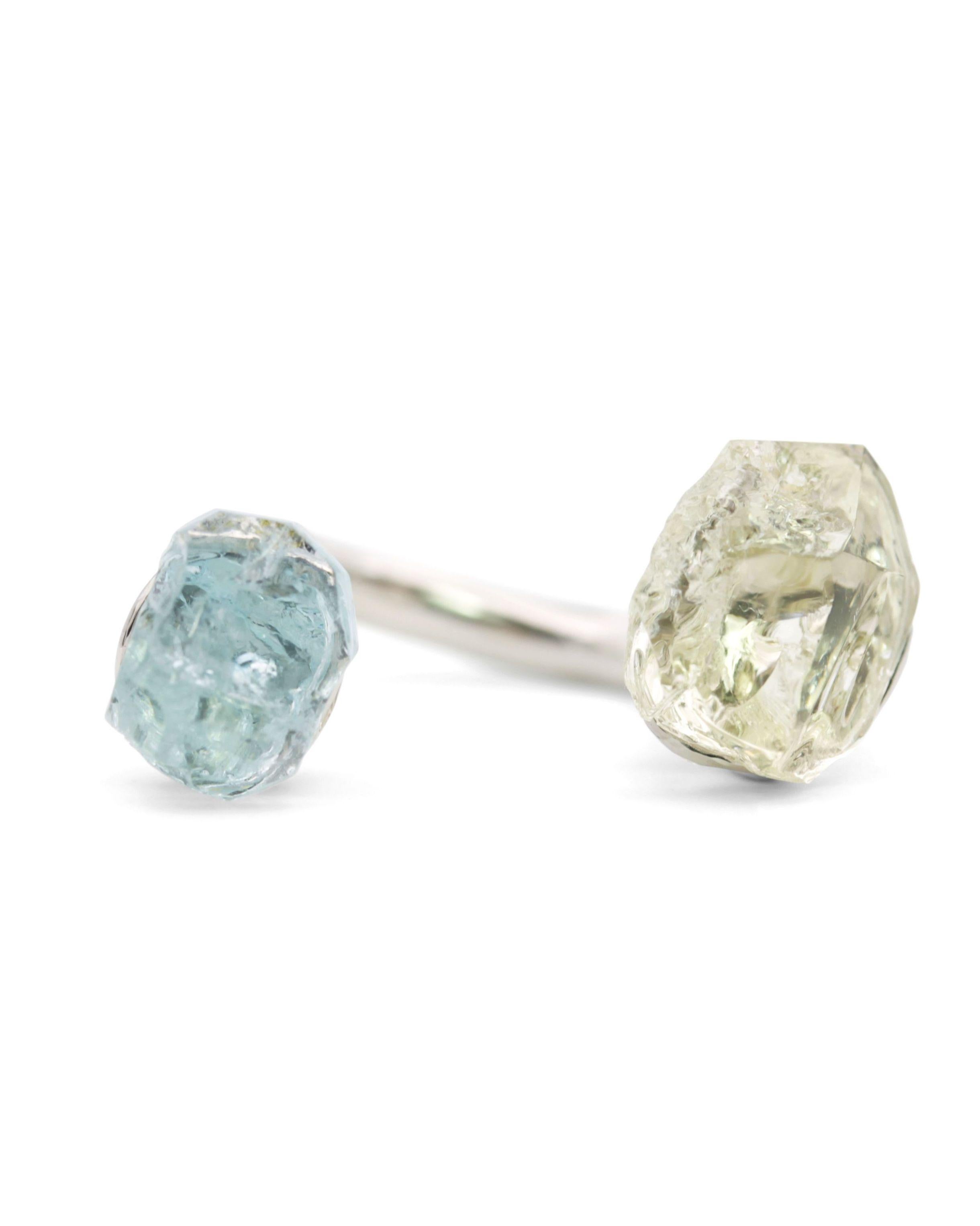 Rough Beryls Platinum Ring For Sale 1