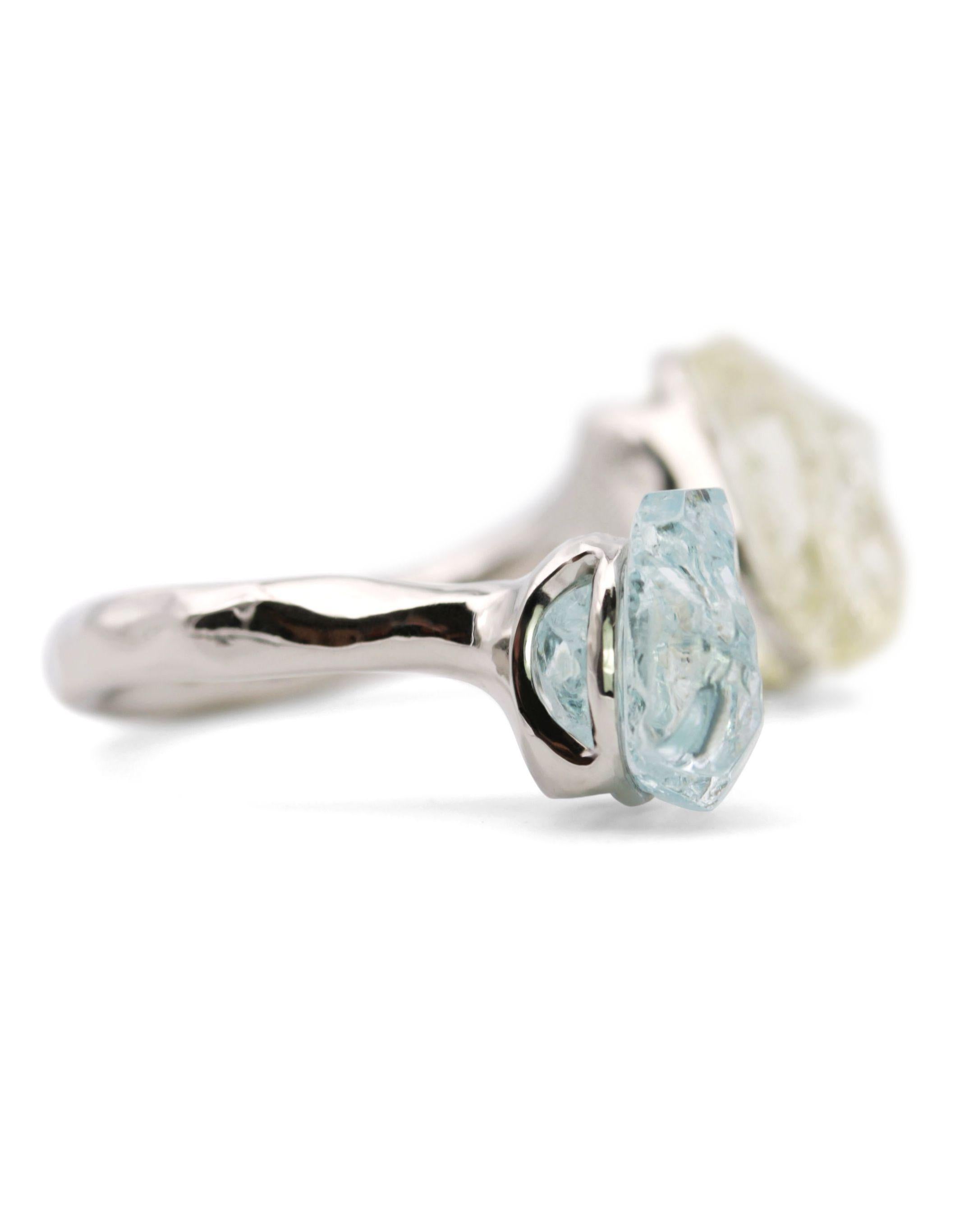 Rough Beryls Platinum Ring For Sale 3