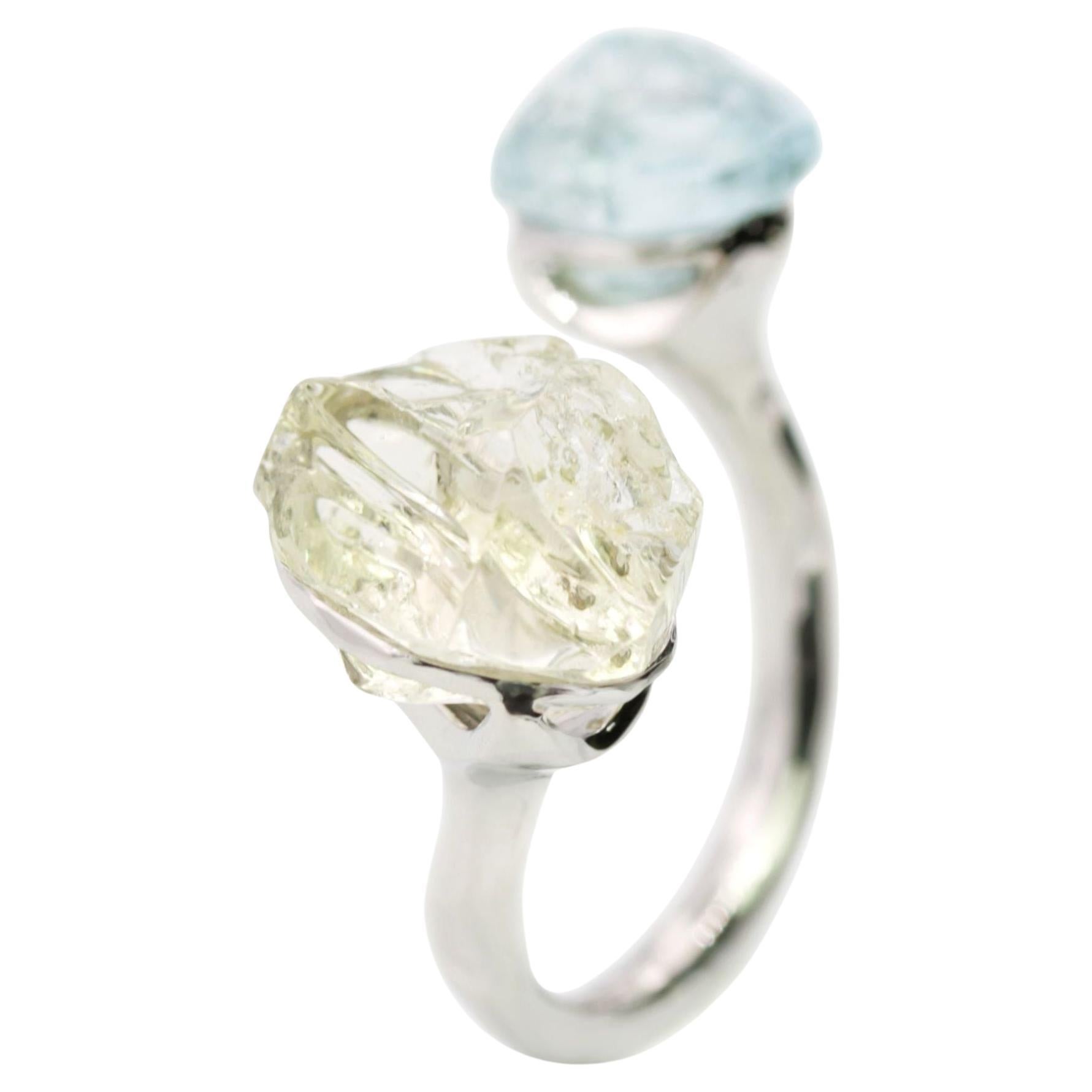 Rough Beryls Platinum Ring For Sale