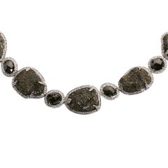 Rough Black and Round Diamond Gold Necklace