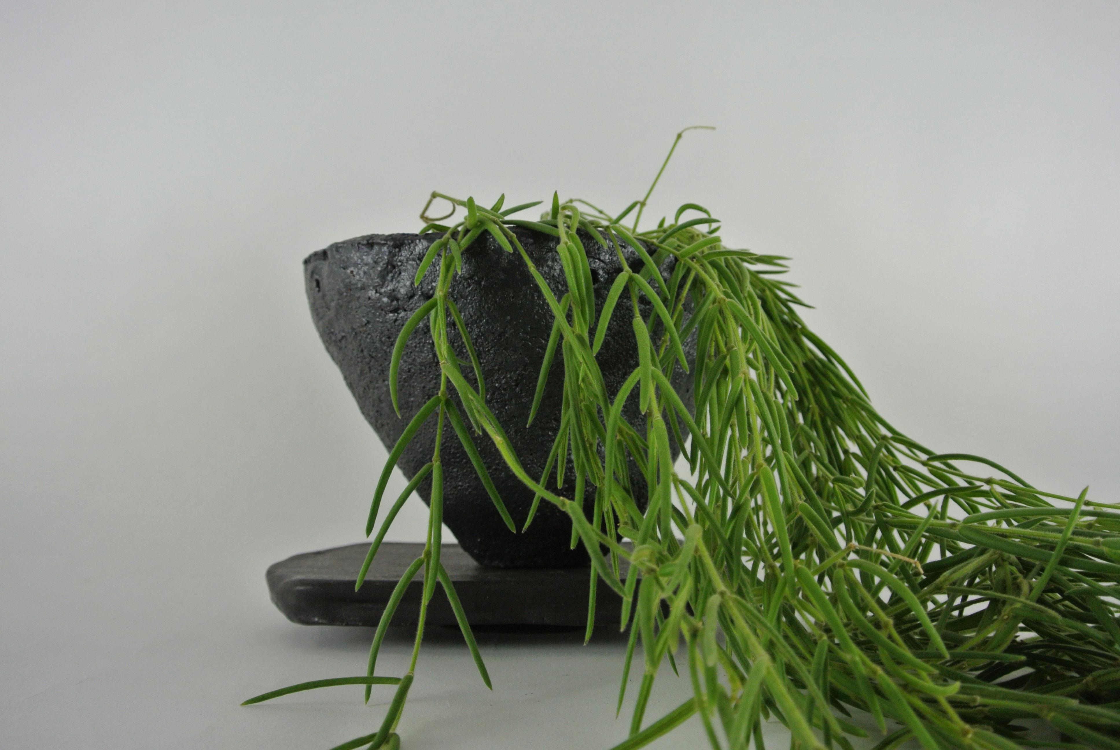 Rough Black Stoneware Planter with Black Metallic Glaze for a Hanging Plant In New Condition In Berlin, DE