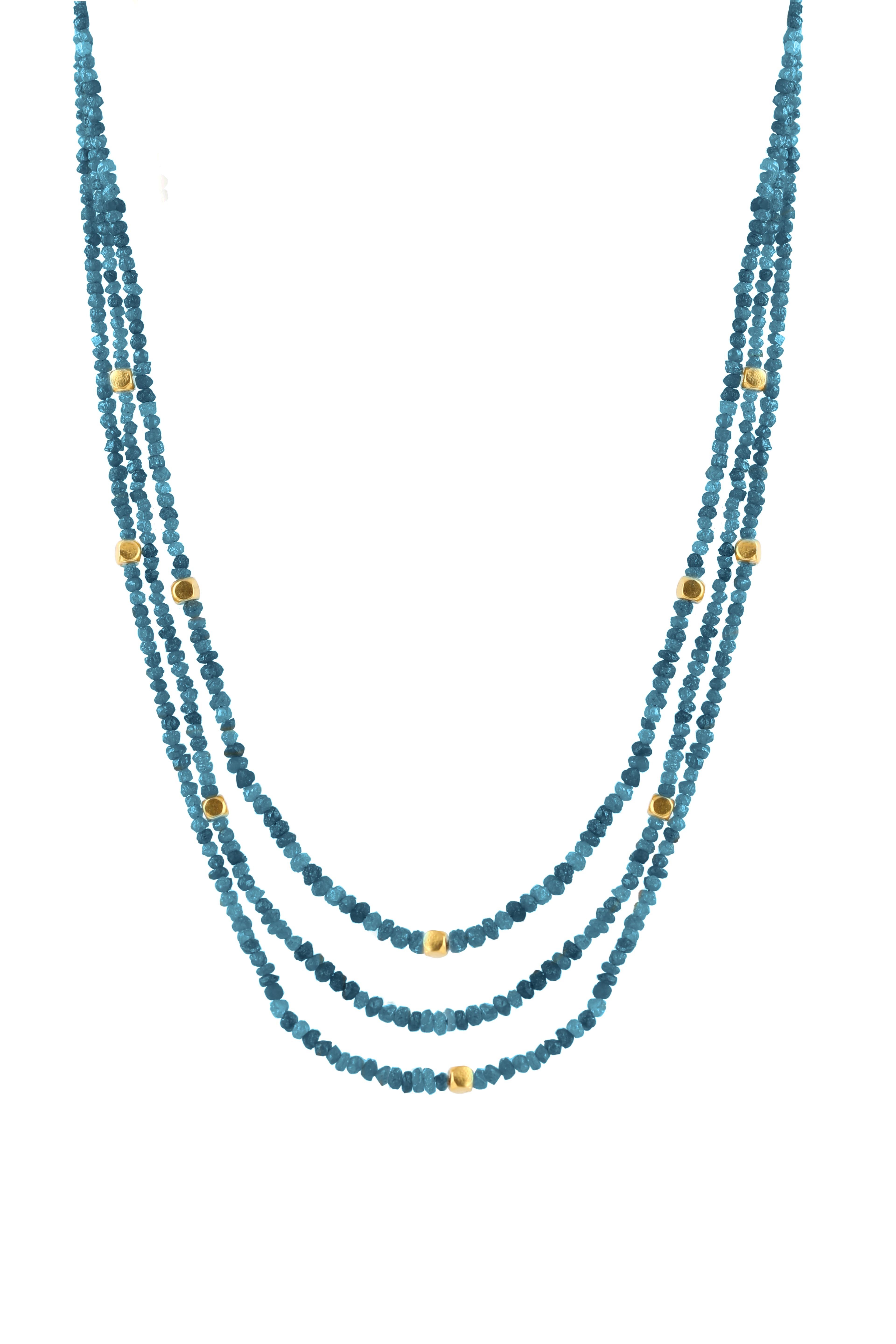 Women's Rough Blue Diamond Necklace with 18K Gold For Sale