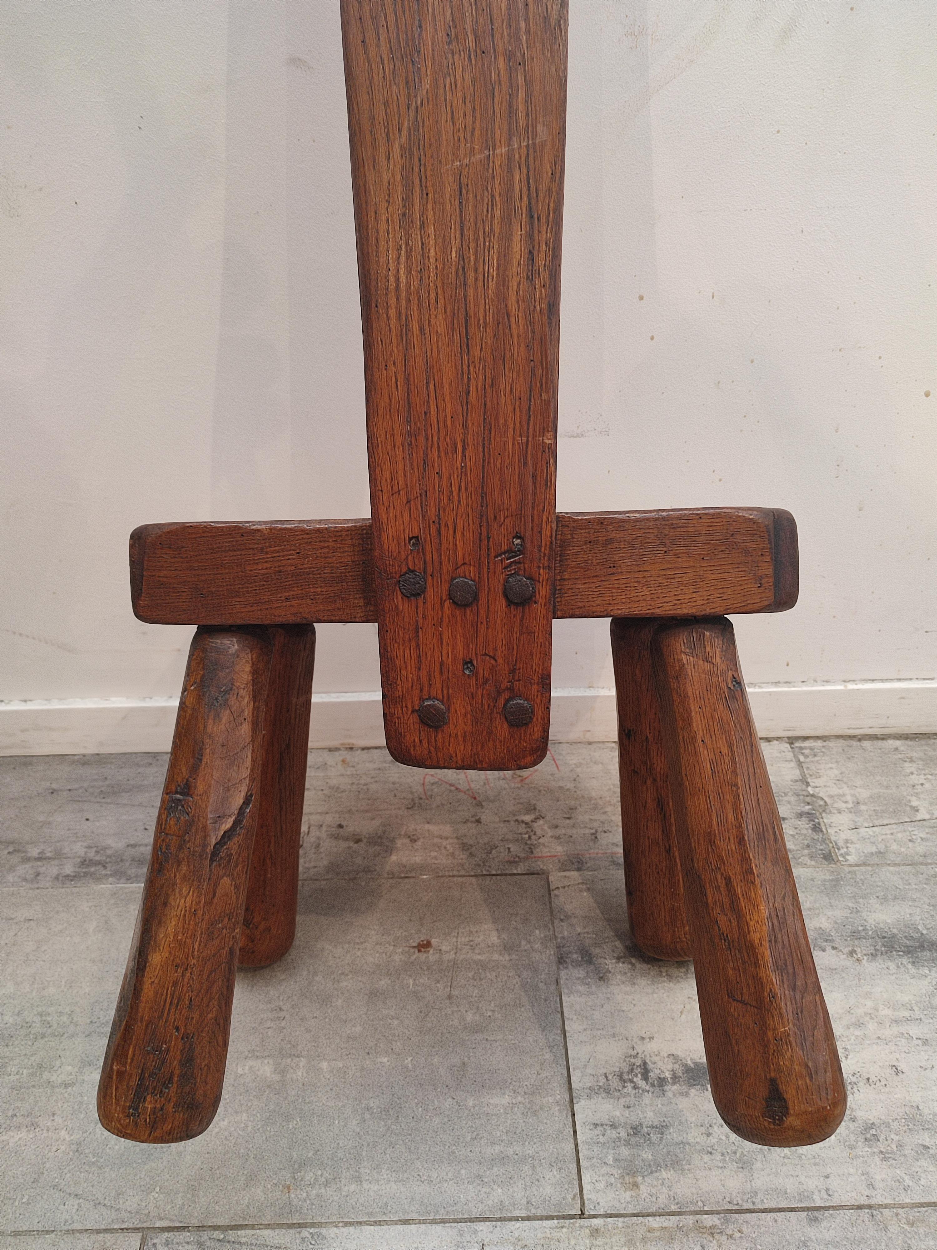 French Rough Brutalist Wooden Chair from France, 1950s For Sale