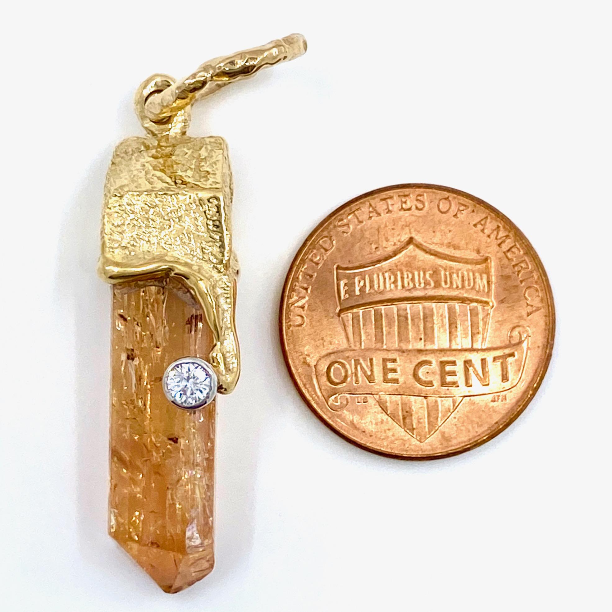 Rough Citrine Crystal Prism Pendant in 18 Karat Gold with Diamond Accent 2