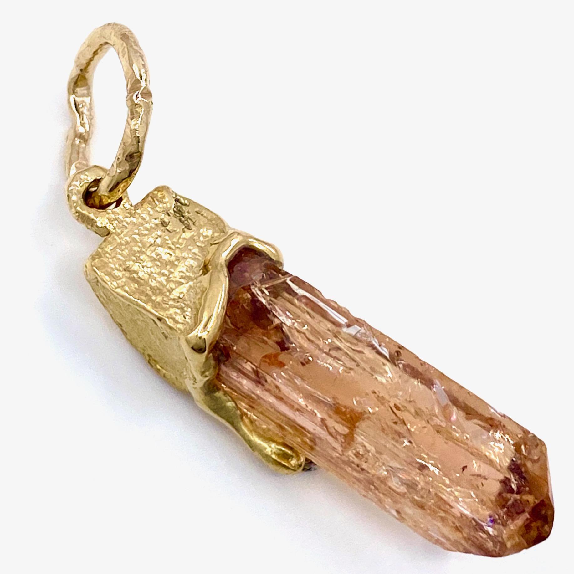 Contemporary Rough Citrine Crystal Prism Pendant in 18 Karat Gold with Diamond Accent