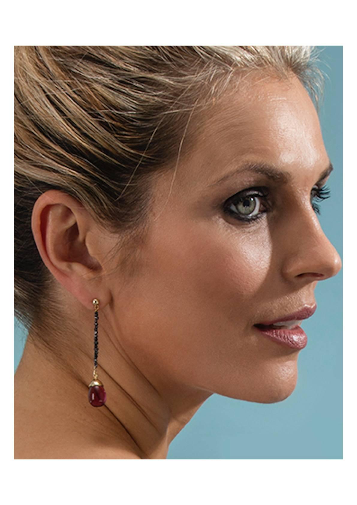 MAVIADA's Rough Cut Diamond Pink Tourmaline Quartz 18k yellow Gold Drop Earrings 1