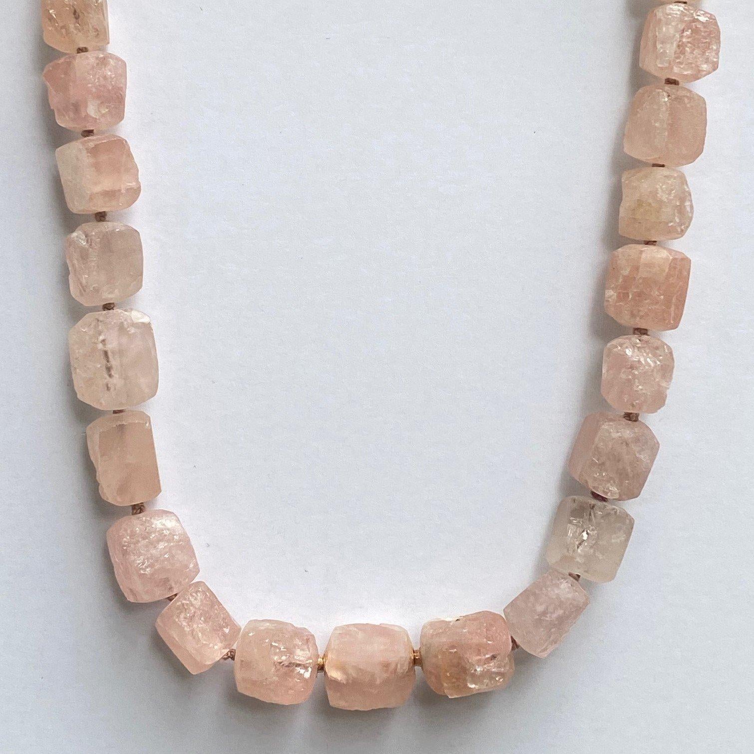 Women's Rough Cut Morganite Necklace with an Agate Clasp For Sale