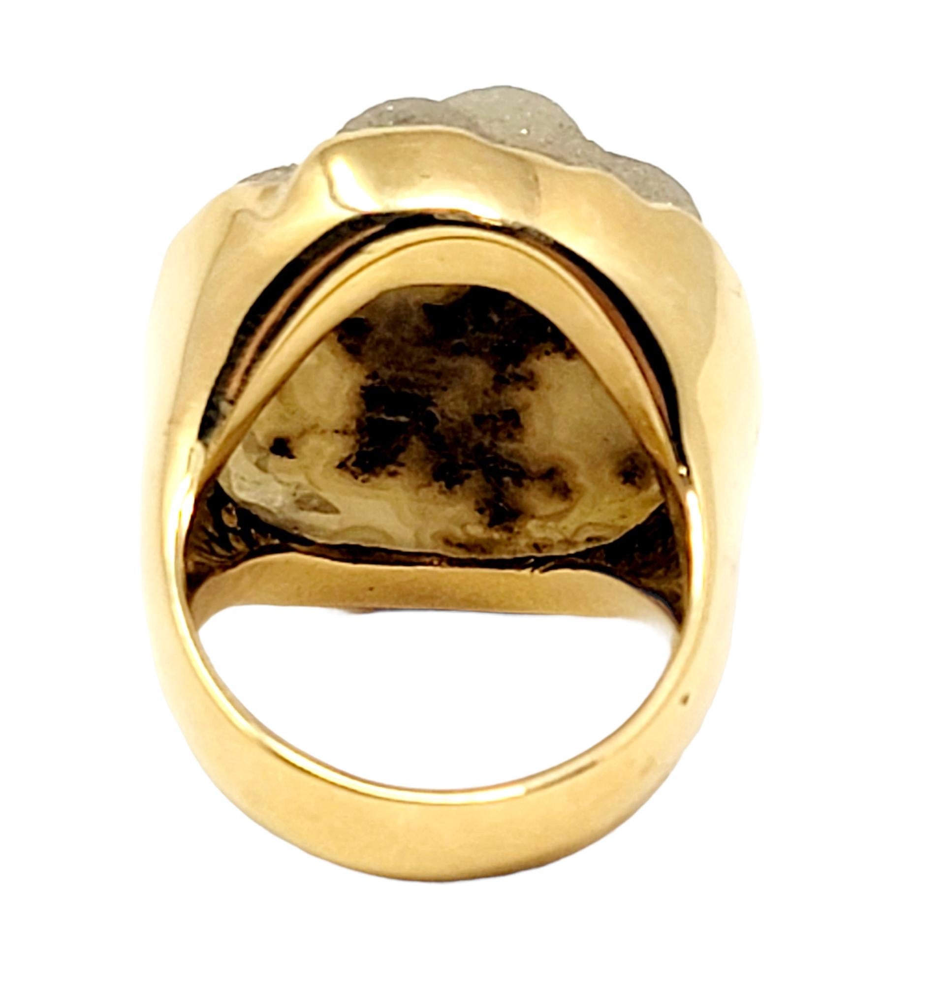 Rough Cut Opaque Gray Botryoidal Agate Cocktail Ring 18 Karat Yellow Gold 6.75 For Sale 9