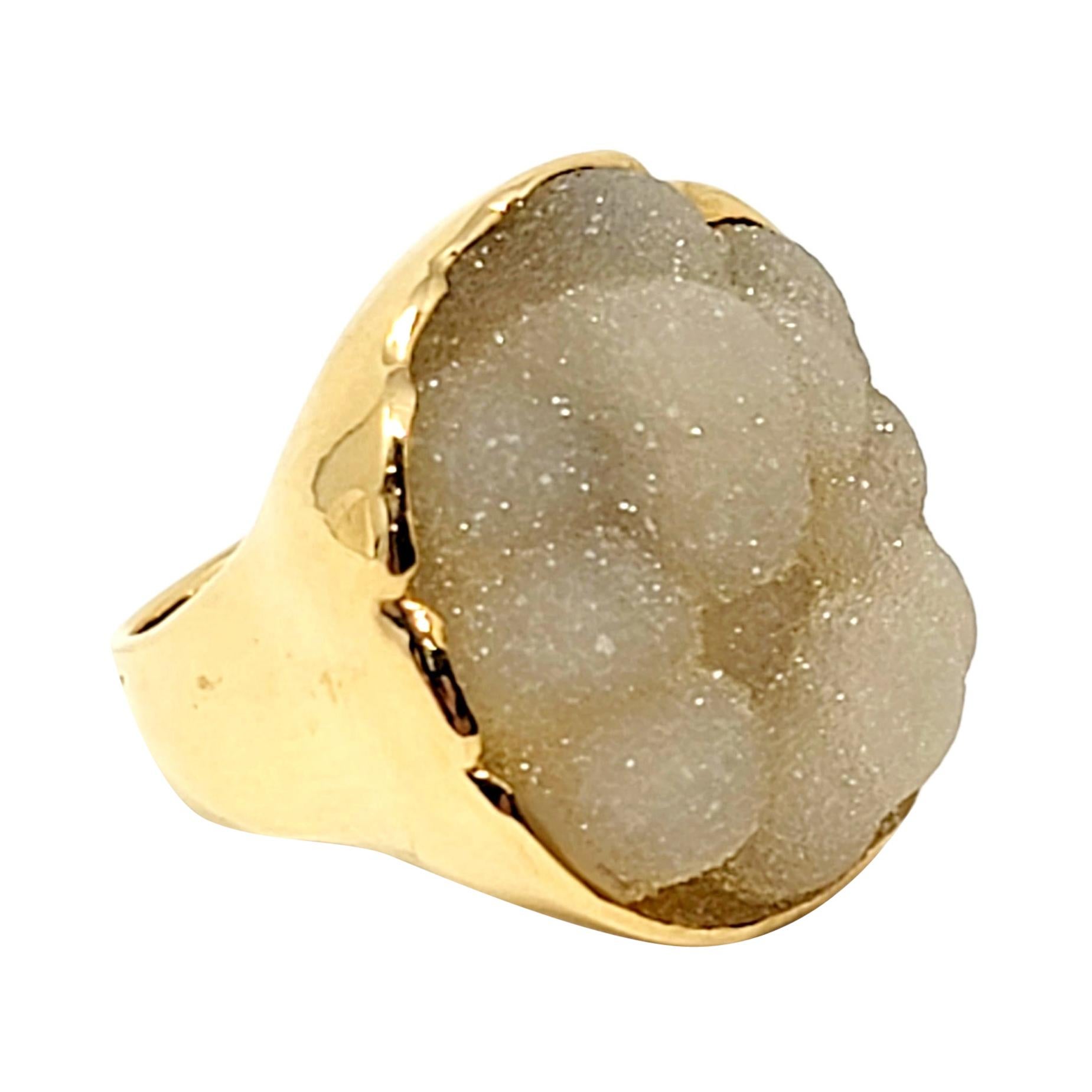 Rough Cut Opaque Gray Botryoidal Agate Cocktail Ring 18 Karat Yellow Gold 6.75 For Sale