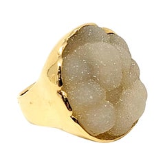 Rough Cut Opaque Gray Botryoidal Agate Cocktail Ring 18 Karat Yellow Gold 6.75