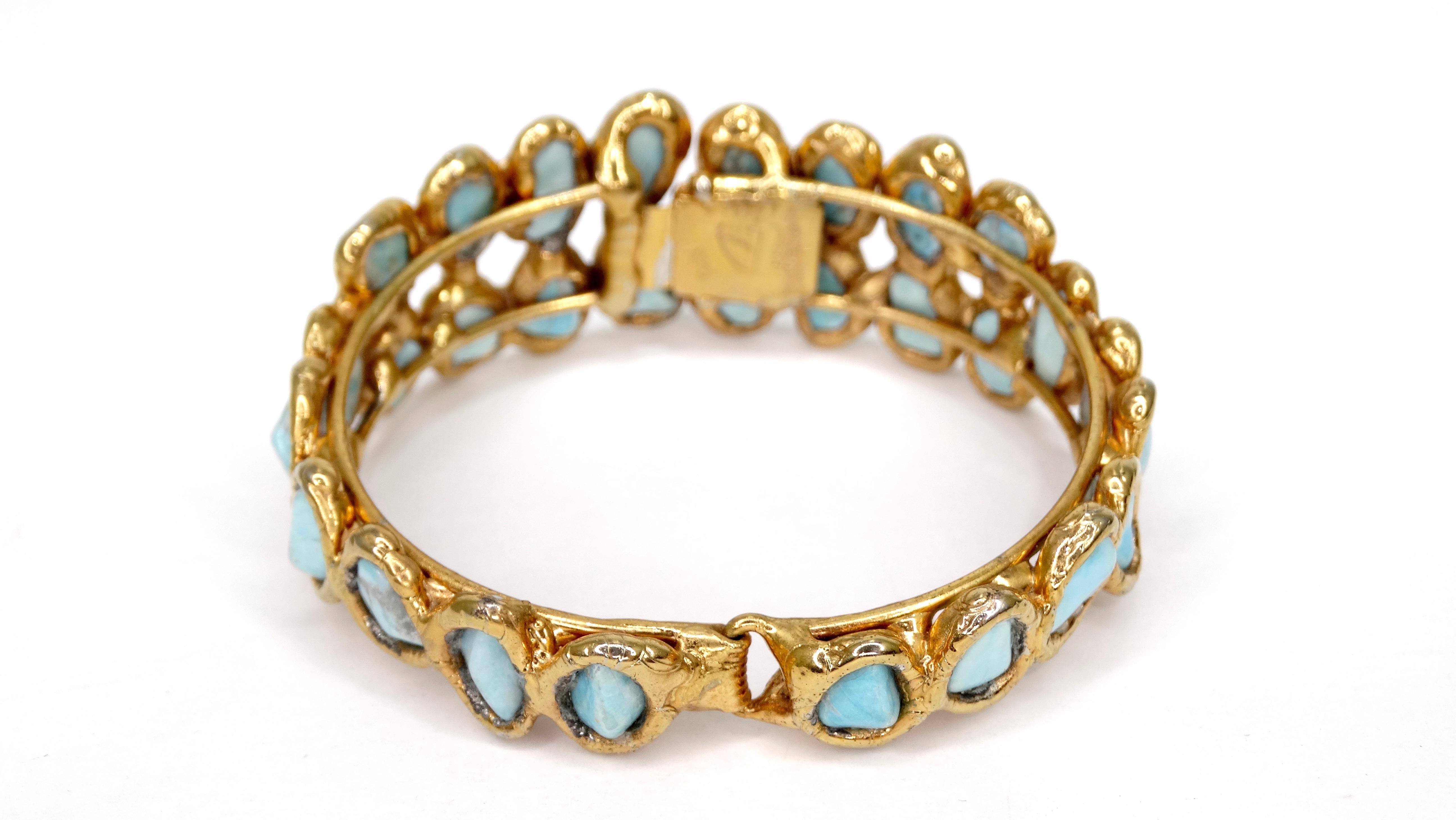 Rough-Cut Turquoise Gold Cuff In Good Condition In Scottsdale, AZ