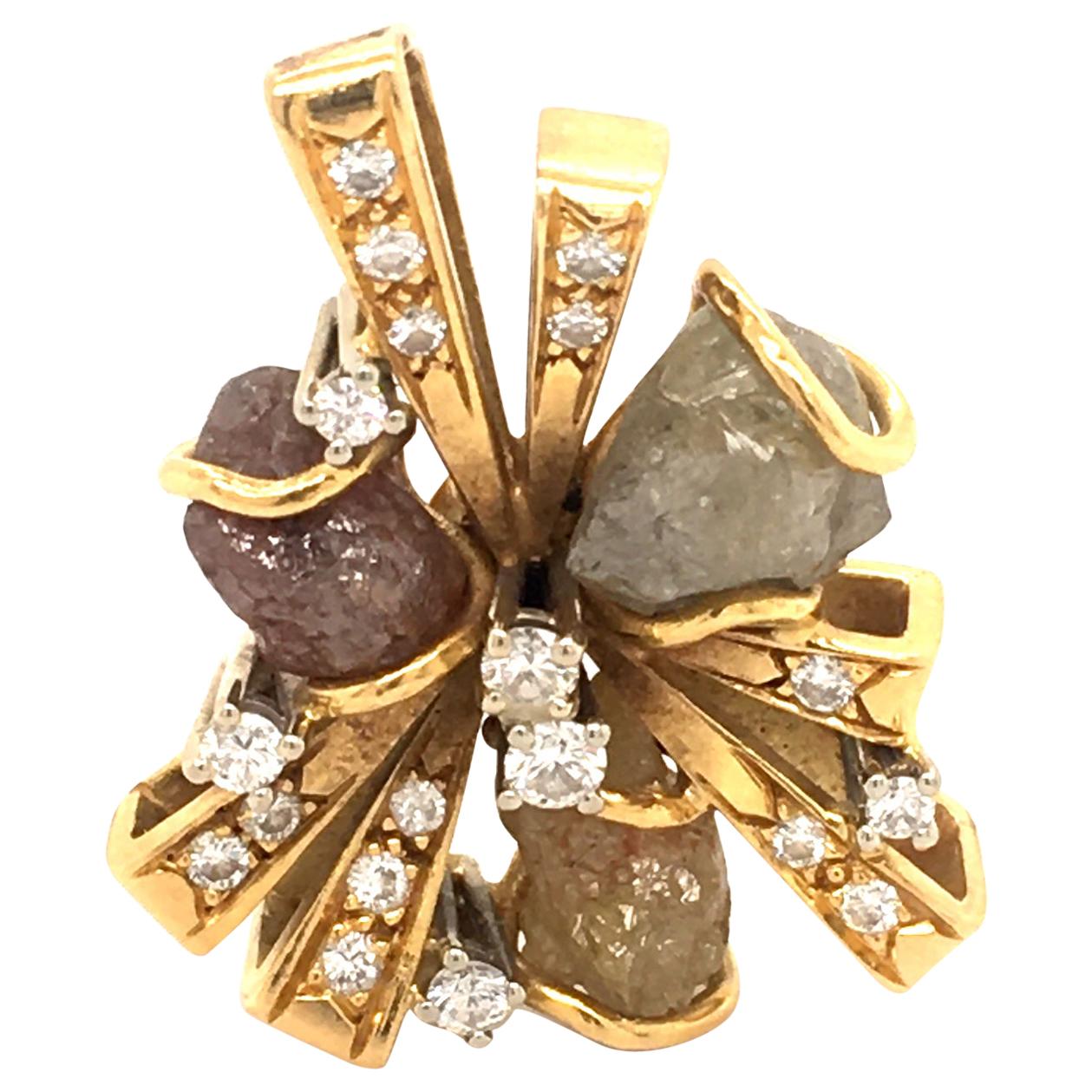 Rough Diamond and Brilliant Pendant in 18 Karat Gold