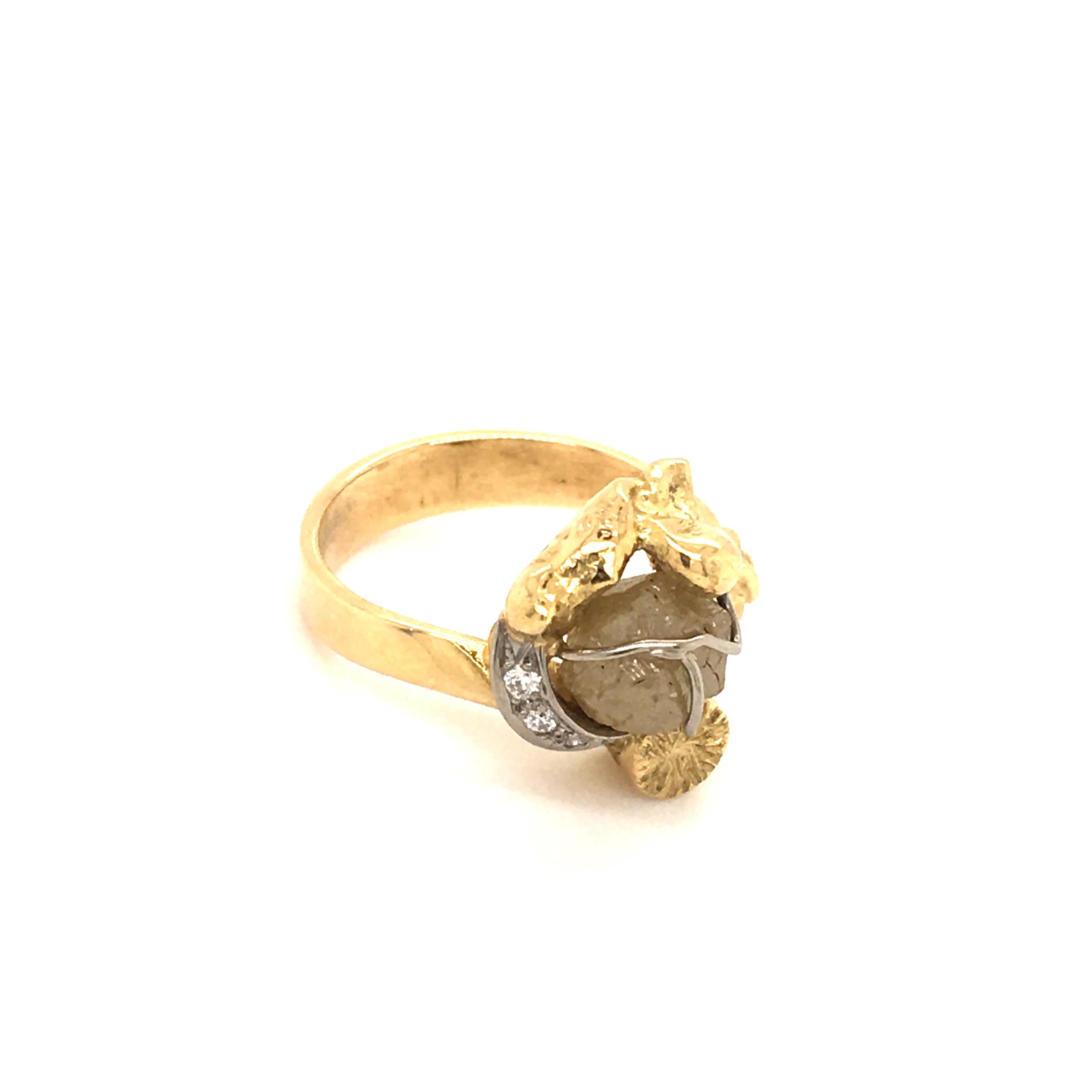Brilliant Cut Rough Diamond and Brilliant Ring in 18 Karat Gold