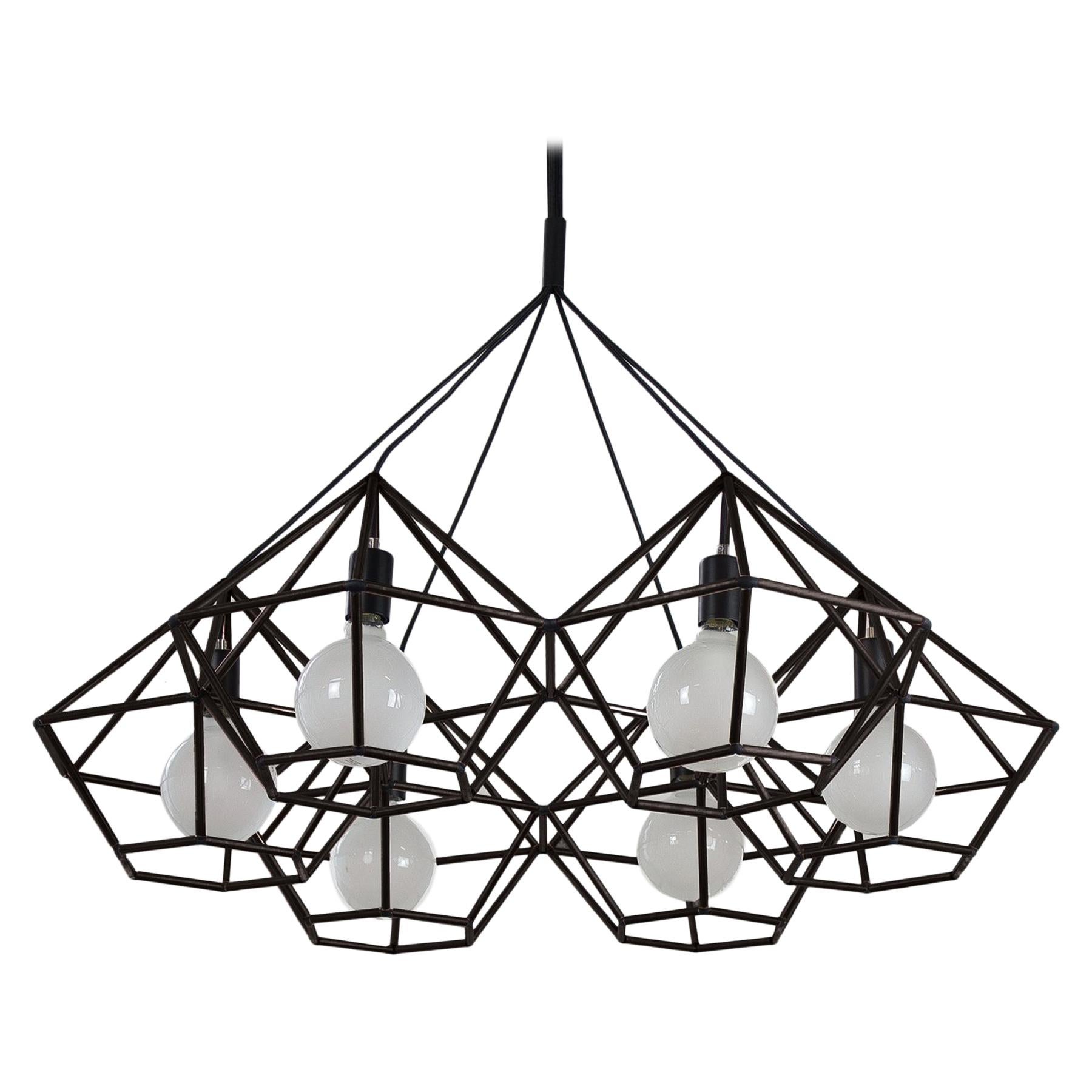 Rough Diamond Chandelier, Modern, Black Tube, Geometric, Pendant Light