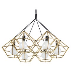 Lustre à suspension moderne en forme de tube en laiton avec diamant brut, géométrique, de style moderne
