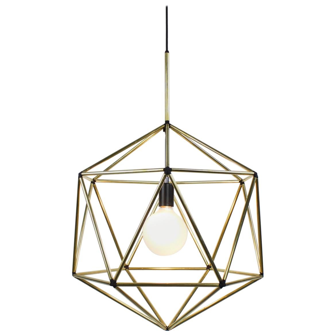 Rough Diamond Globe, Brass Wire Frame Geometric Pendant Light