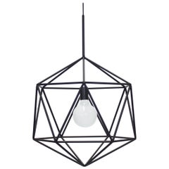 Rough Diamond Globe, Matte Black Wire Frame Geometric Pendant Light