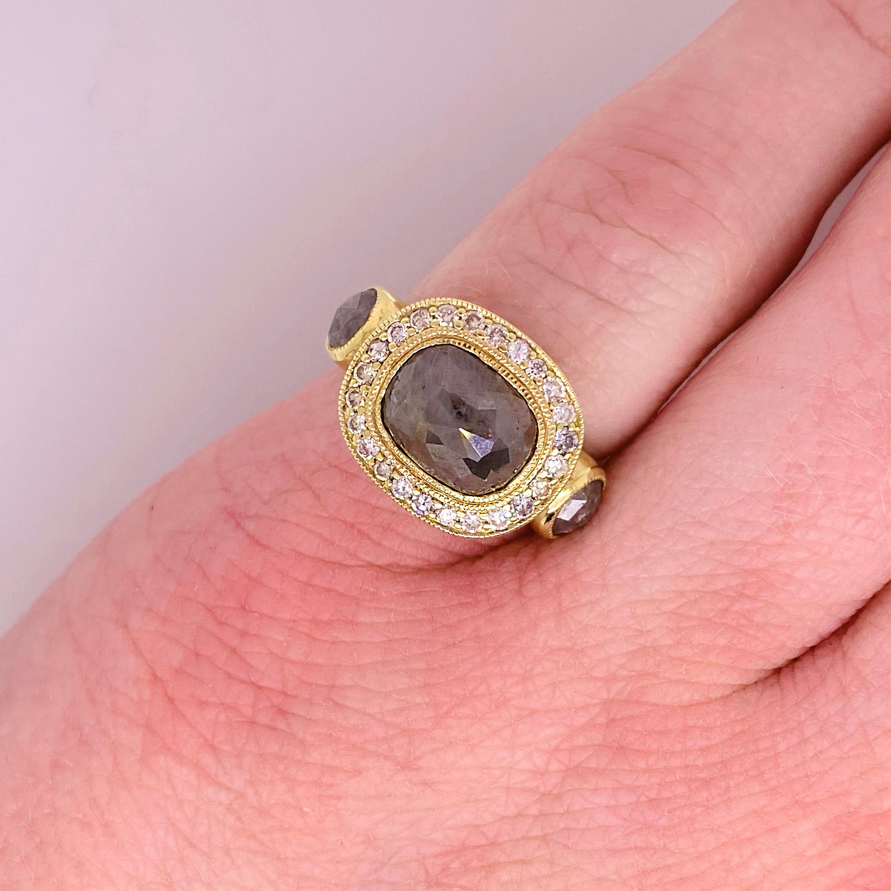 An original creation by Five Star Jewelry and Mary Weber with gorgeous rough diamonds.
The details for this beautiful ring are listed below:
Metal Quality: 14 Karat Yellow Gold
Diamond Number: 27
Center Diamond Weight: 2.24 Carat 
Center Diamond